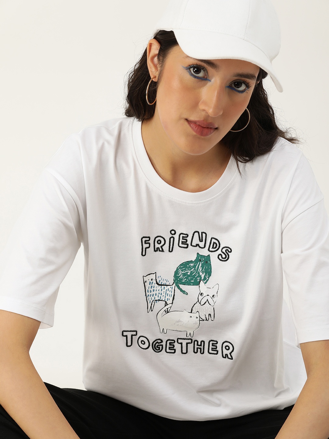 Kook N Keech Graphic Printed Embroidered Drop-Shoulder Sleeves Loose Pure Cotton T-shirt, White
Kook N Keech Graphic Printed Embroidered Drop-Shoulder Sleeves Loose Pure Cotton T-shirt, White