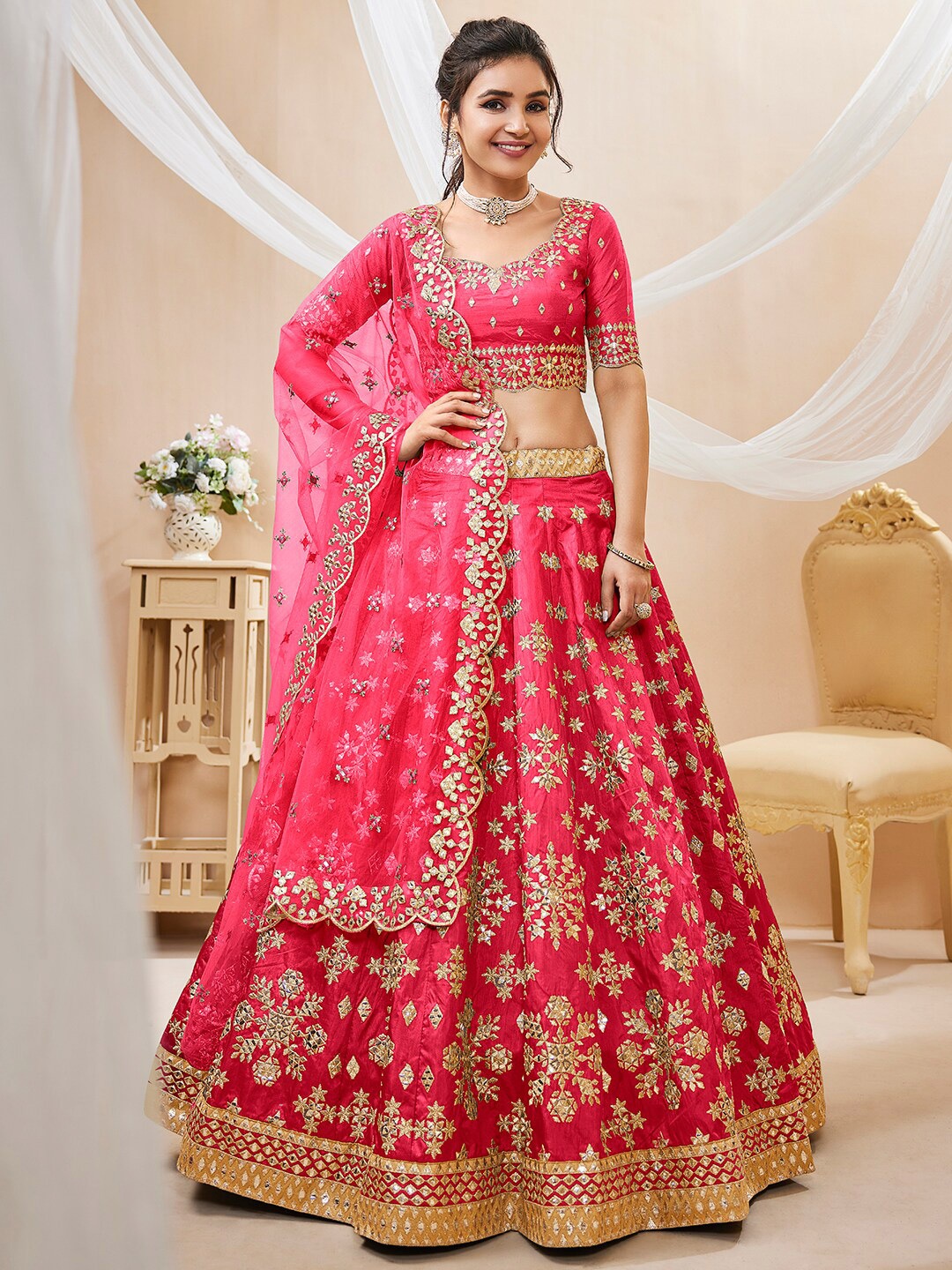 FABPIXEL Embroidered Sequinned Semi-Stitched Lehenga & Unstitched Blouse With Dupatta, Pink
FABPIXEL Embroidered Sequinned Semi-Stitched Lehenga & Unstitched Blouse With Dupatta, Pink