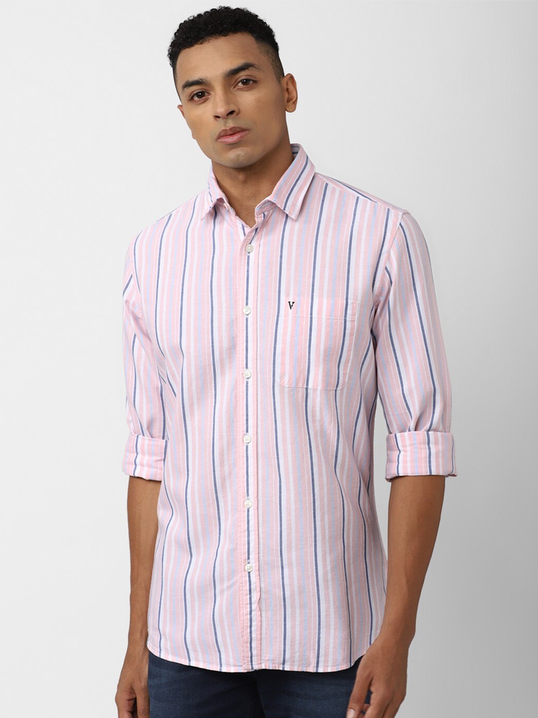 Van Heusen Sport Slim Fit Striped Pure Cotton Casual Shirt, Pink
