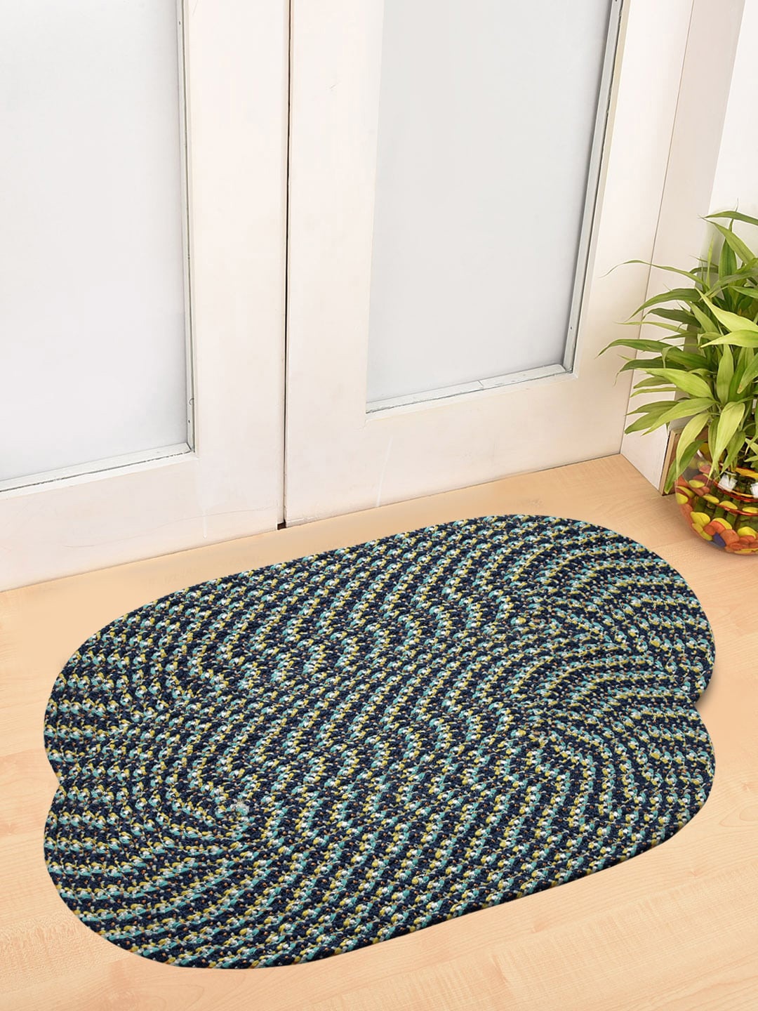 FABINALIV Black 2-Pieces Anti-Skid Abstract Door Mats