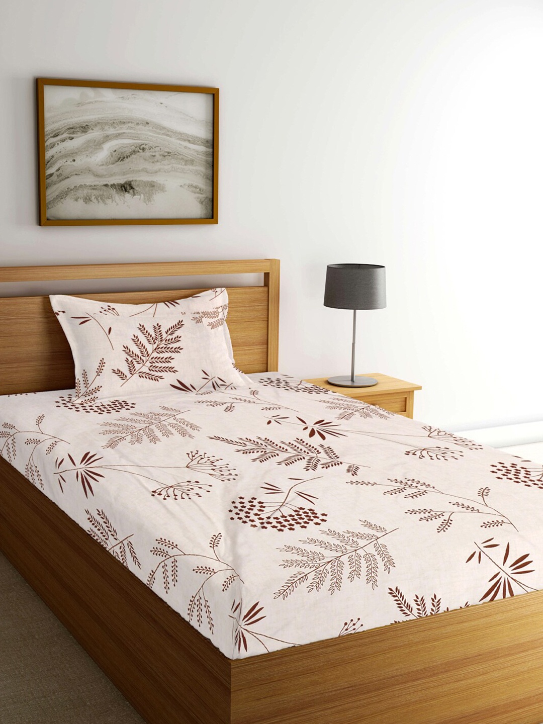 FABINALIV Cream-Coloured & Brown Floral Fitted 300 TC Single Bedsheet With 1 Pillow Cover
FABINALIV Cream-Coloured & Brown Floral Fitted 300 TC Single Bedsheet With 1 Pillow Cover