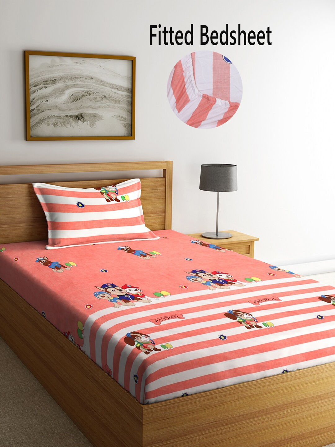 FABINALIV Peach-Coloured Cartoon Characters 300 TC Fitted Single Bedsheet & 1 Pillow Cover
FABINALIV Peach-Coloured Cartoon Characters 300 TC Fitted Single Bedsheet & 1 Pillow Cover