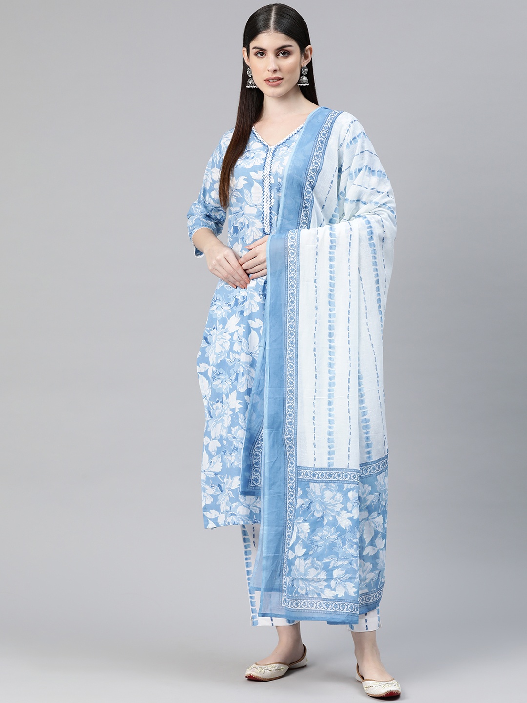 Readiprint Fashions Women Floral Printed Regular Pure Cotton Kurta with Palazzos & Dupatta, Blue
Readiprint Fashions Women Floral Printed Regular Pure Cotton Kurta with Palazzos & Dupatta, Blue
