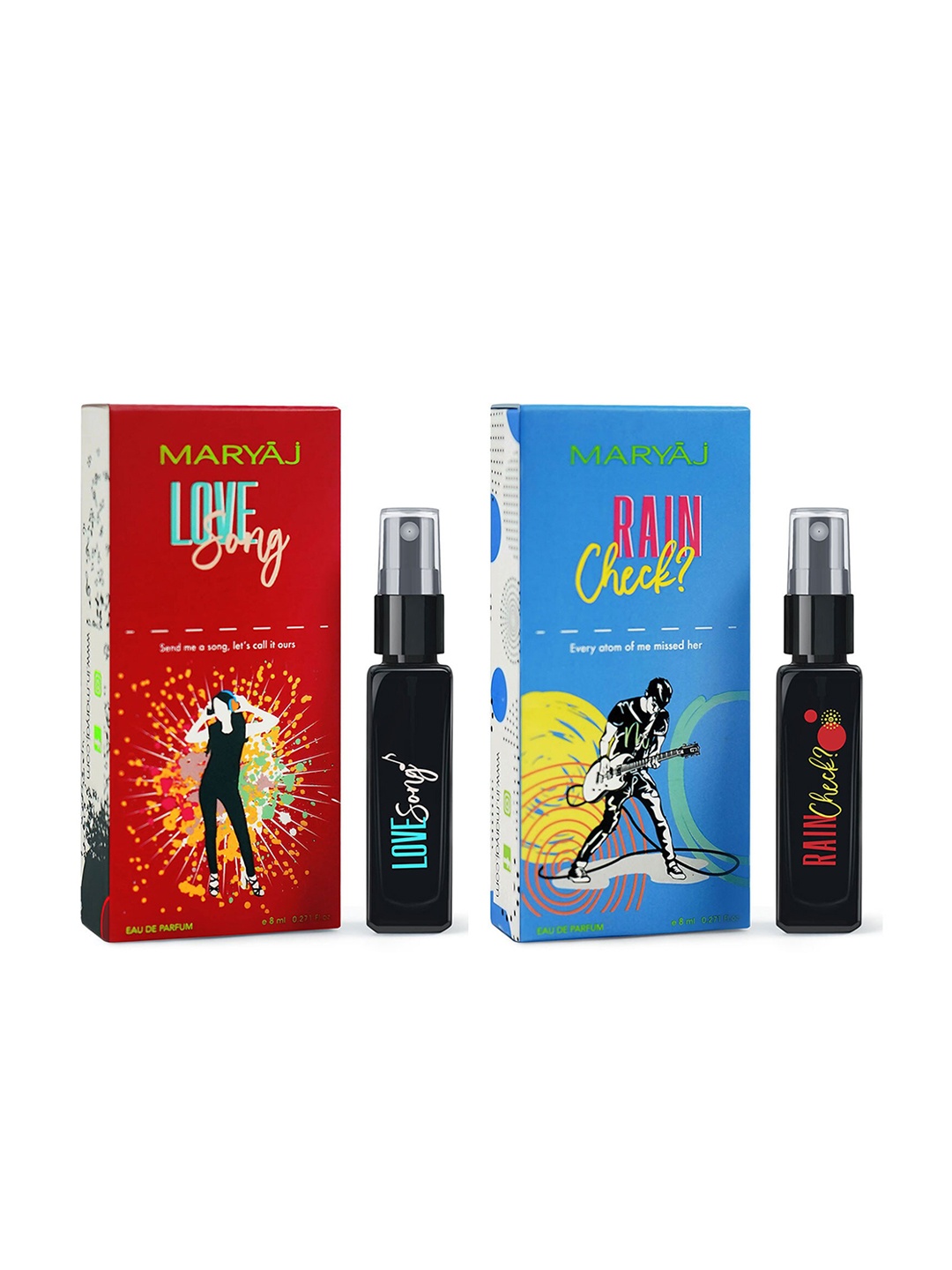Maryaj Set Of 2 8 Pocket Friendly Eau De Pearfum 8 ml Each - Rain Check - Love Song, Black
Maryaj Set Of 2 8 Pocket Friendly Eau De Pearfum 8 ml Each - Rain Check - Love Song, Black