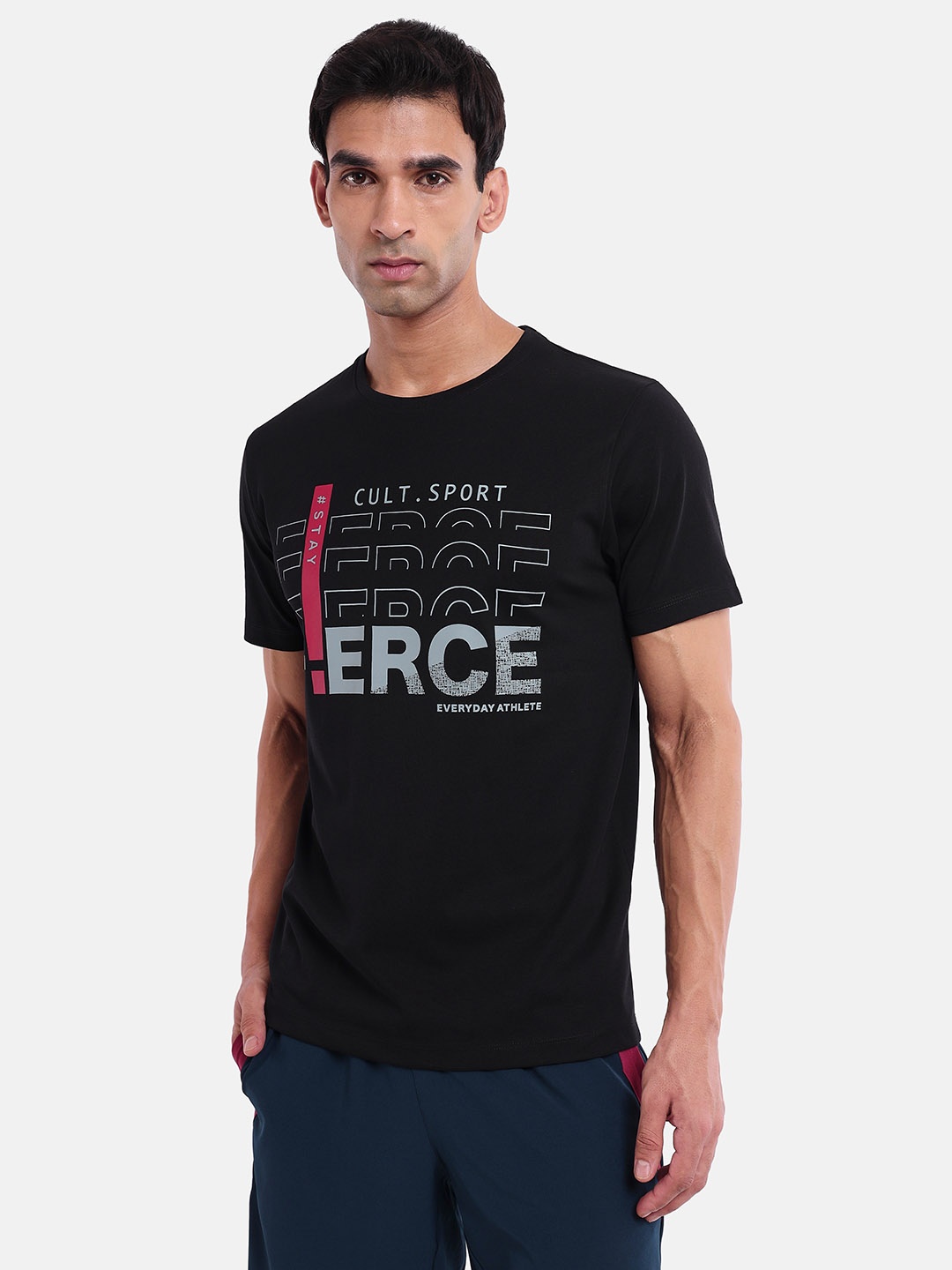 Cultsport Typographic Printed Moisture Wicking T-shirt, Black