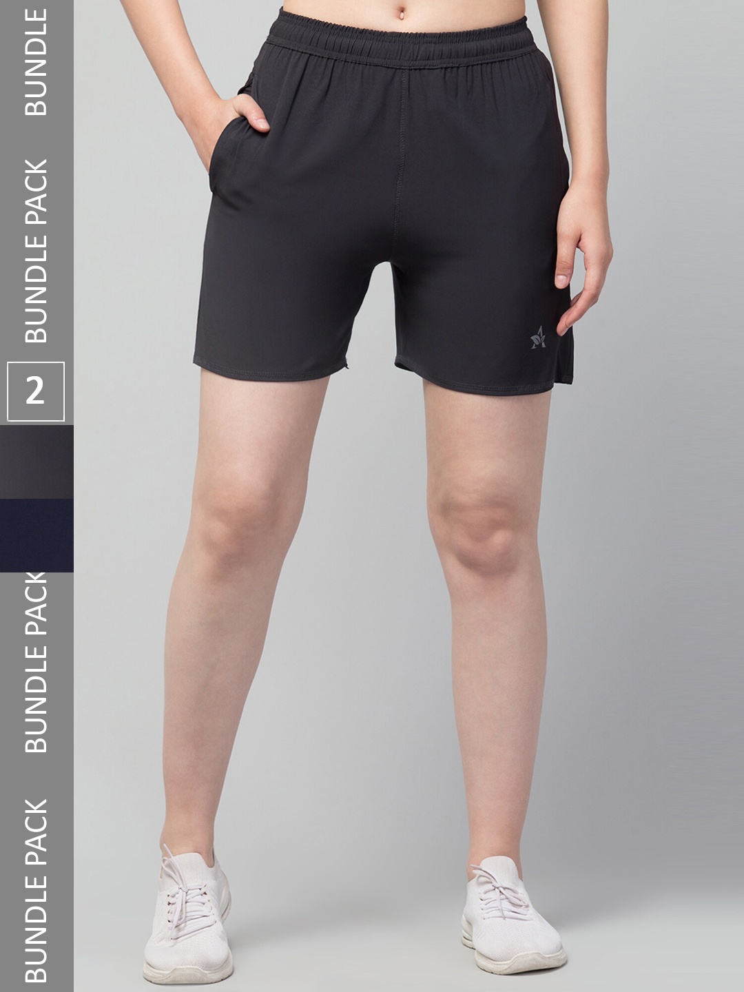 Lebami Pack of 2 Women Outdoor Sports Shorts With e-Dry Technology, Navy blue