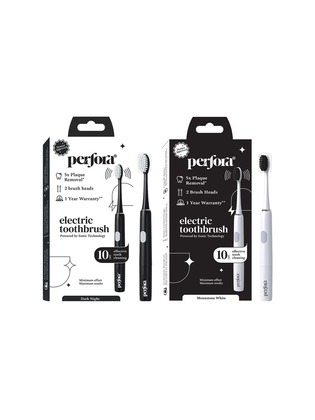 Perfora Set of 2 ETB V2 Sonic Technology Electric Toothbrush- Dark Night & Moonstone White, Black
Perfora Set of 2 ETB V2 Sonic Technology Electric Toothbrush- Dark Night & Moonstone White, Black