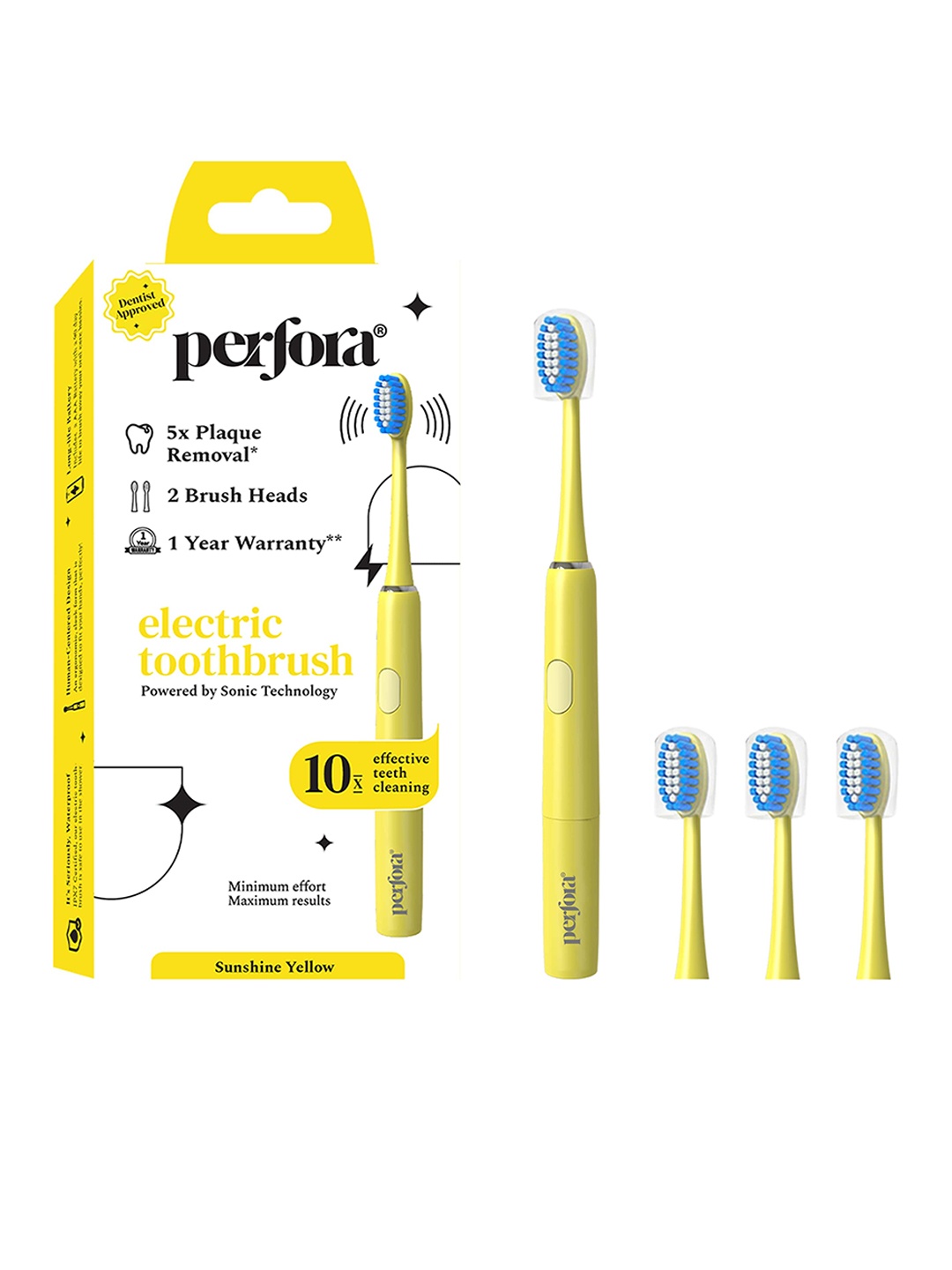 Perfora Set Of 2 IPX7 Waterproof Rechargeable Sonic Electric Toothbrush & Brush Head, Yellow
Perfora Set Of 2 IPX7 Waterproof Rechargeable Sonic Electric Toothbrush & Brush Head, Yellow