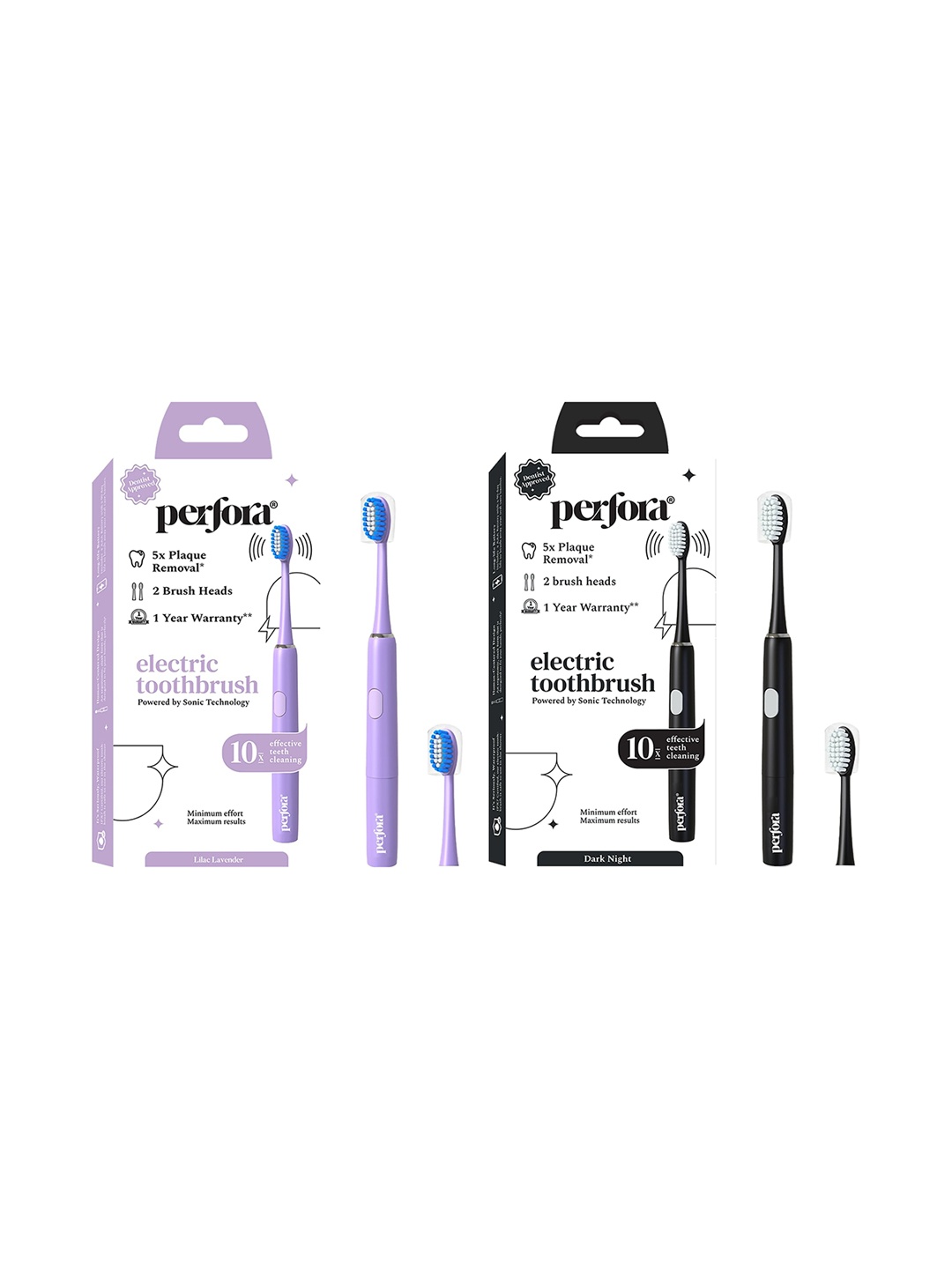Perfora Set of 2 Model 002 Sonic Electric Toothbrush - Dark Night & Lilac Lavender, Black
Perfora Set of 2 Model 002 Sonic Electric Toothbrush - Dark Night & Lilac Lavender, Black
