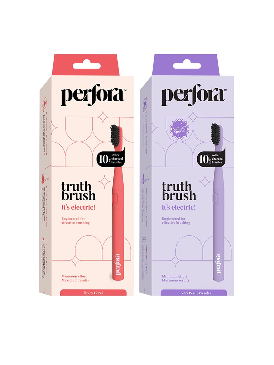Perfora Set of 2 Waterproof Electric Toothbrush - Spicy Coral & Veri Peri Lavender
Perfora Set of 2 Waterproof Electric Toothbrush - Spicy Coral & Veri Peri Lavender
