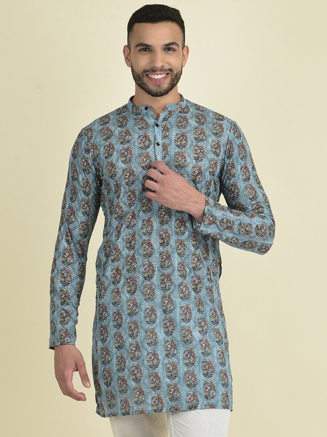 DEYANN Ethnic Motifs Printed Pure Georgette Kurta, Blue
