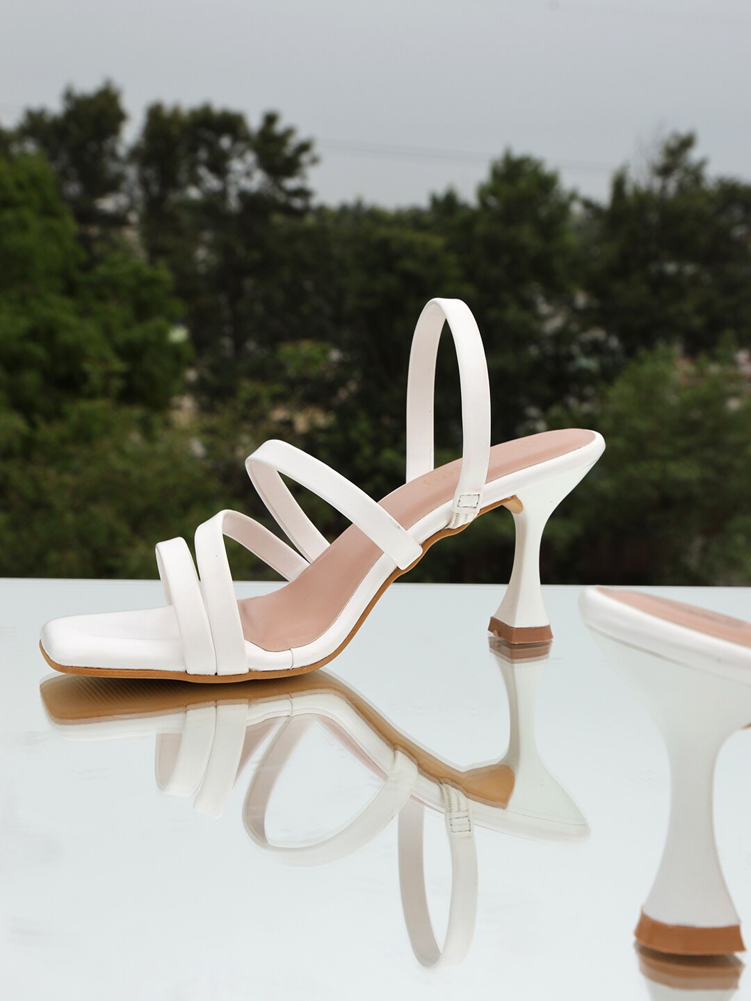 DressBerry White Square Toe Stilettoe Heels