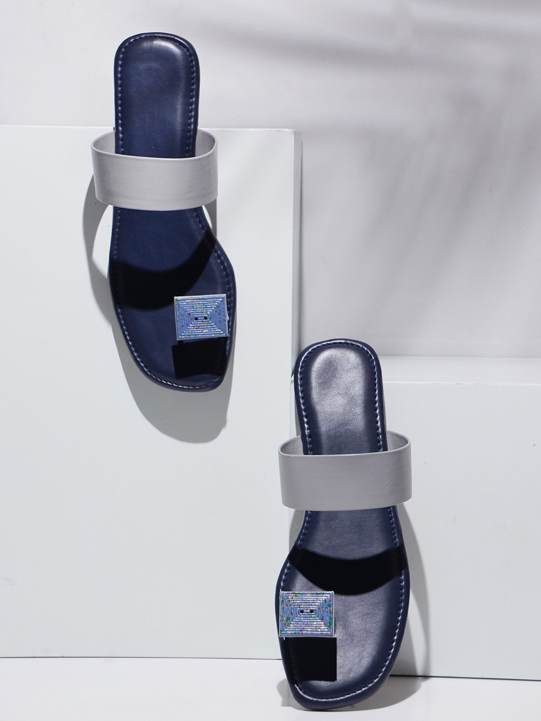 Try Me Colourblocked One Toe Flats, Navy blue