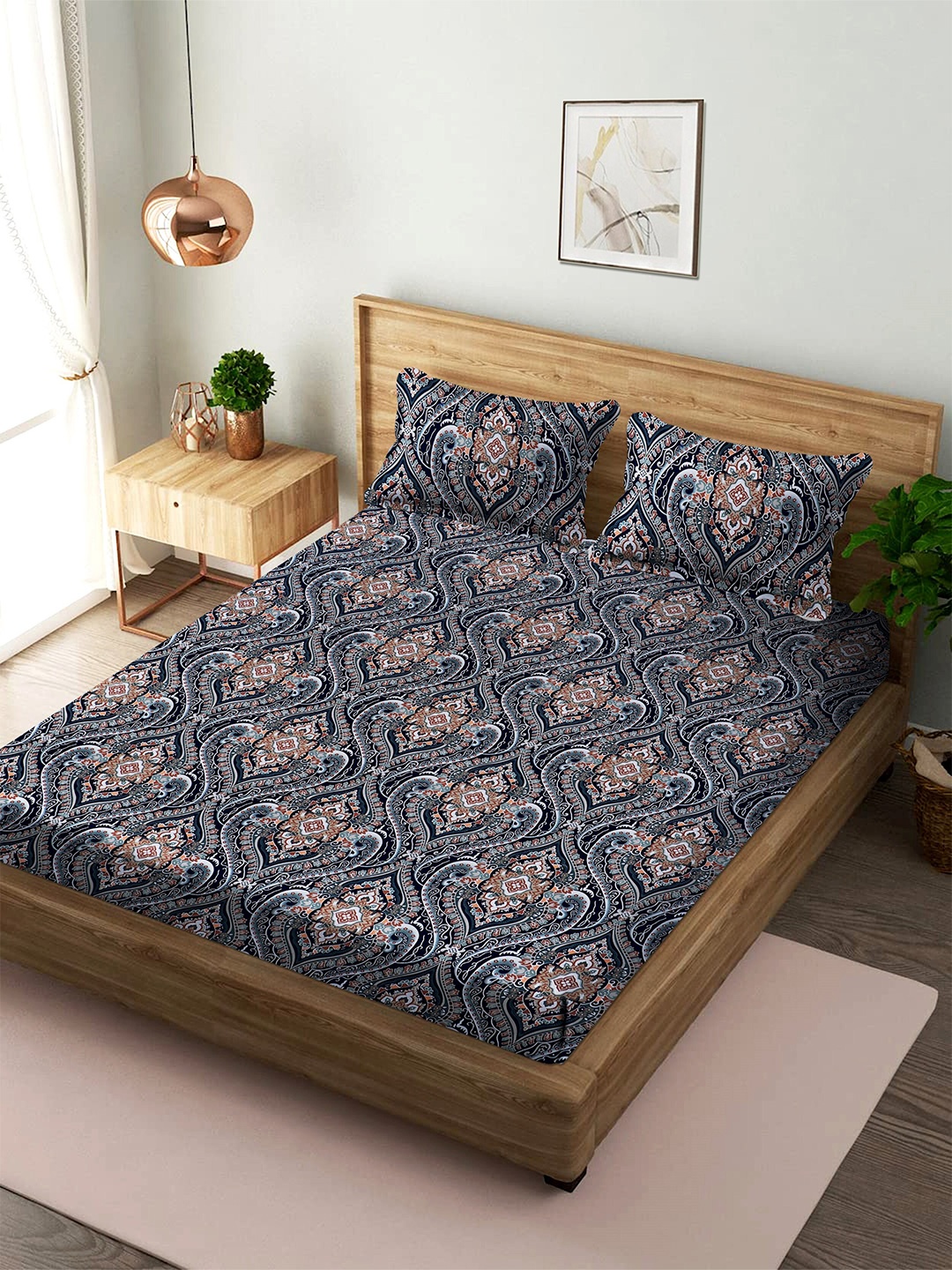 MODEFE Navy Blue & Brown Ethnic Motifs 180 TC Cotton Queen Bedsheet with 2 Pillow Covers
MODEFE Navy Blue & Brown Ethnic Motifs 180 TC Cotton Queen Bedsheet with 2 Pillow Covers