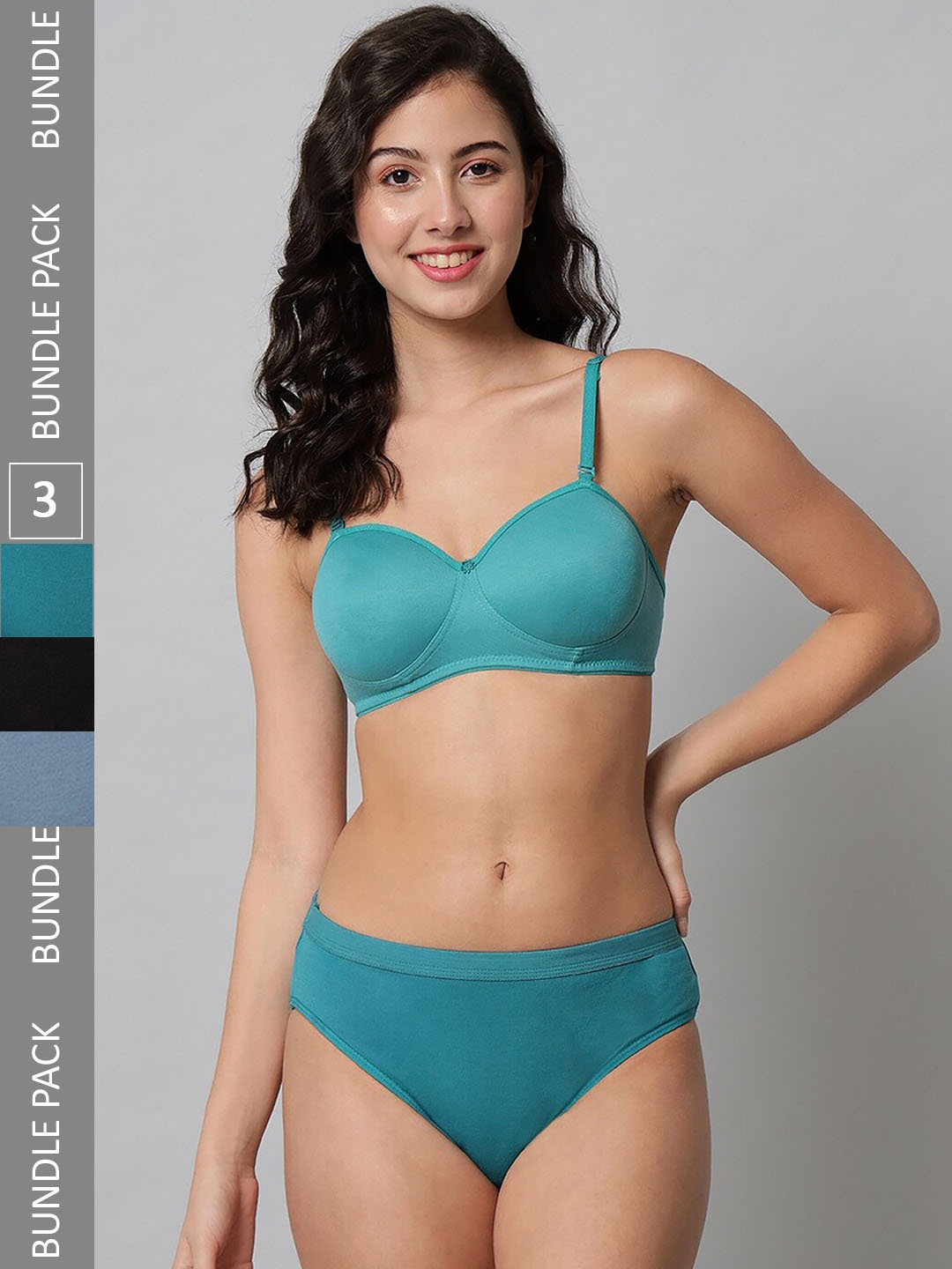 AROUSY Pack of 3 Lightly Padded Cotton Lingerie Set R_Demi Set_Black,Blue,Green_30, Turquoise blue
AROUSY Pack of 3 Lightly Padded Cotton Lingerie Set R_Demi Set_Black,Blue,Green_30, Turquoise blue