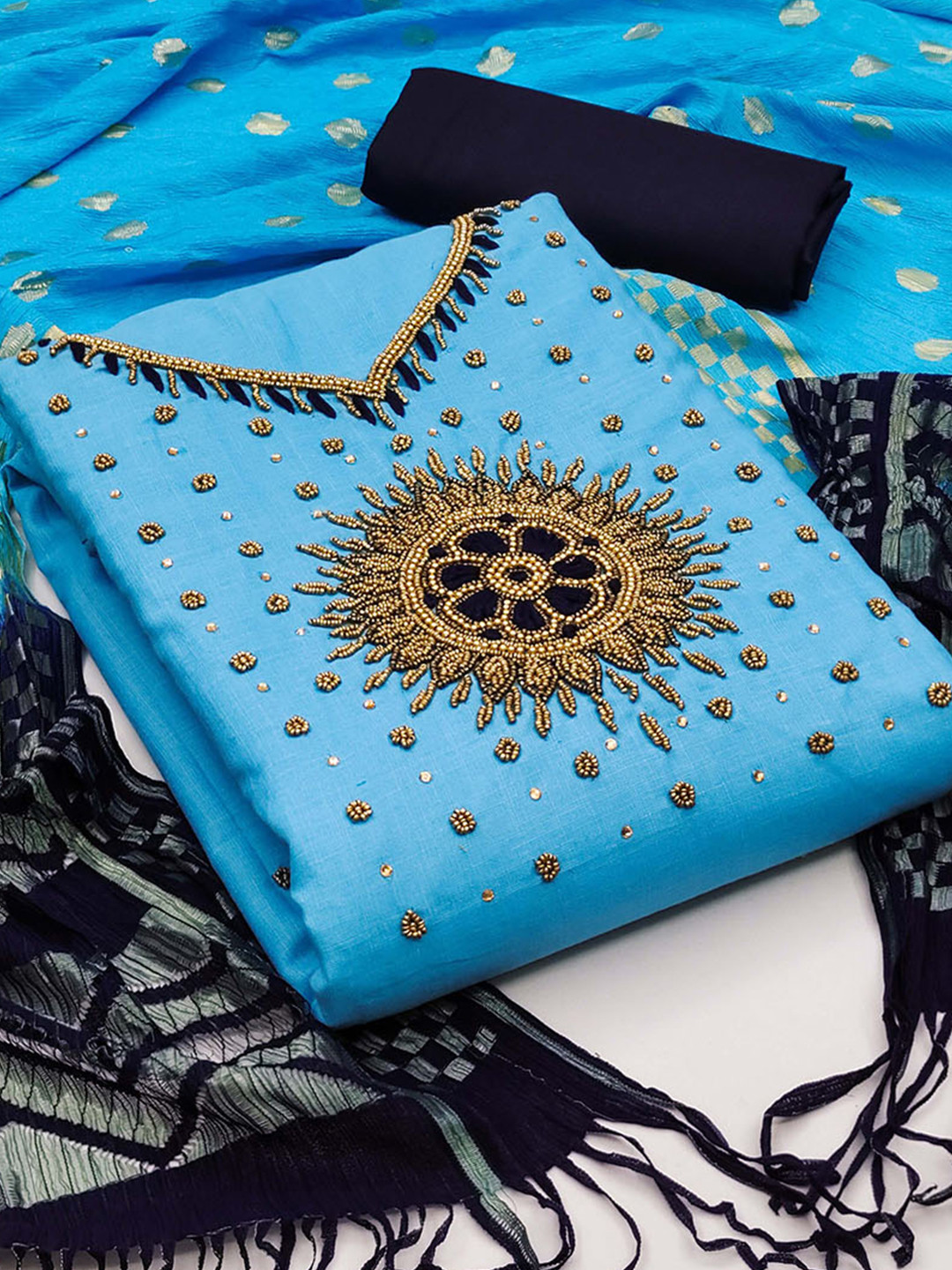 KALINI Ethnic Motif Embellished Unstitched Dress Material With Woven Design Dupatta, Blue
KALINI Ethnic Motif Embellished Unstitched Dress Material With Woven Design Dupatta, Blue