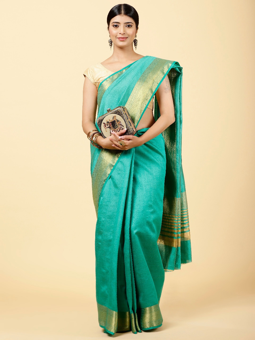 Meena Bazaar Art Silk Saree, Green