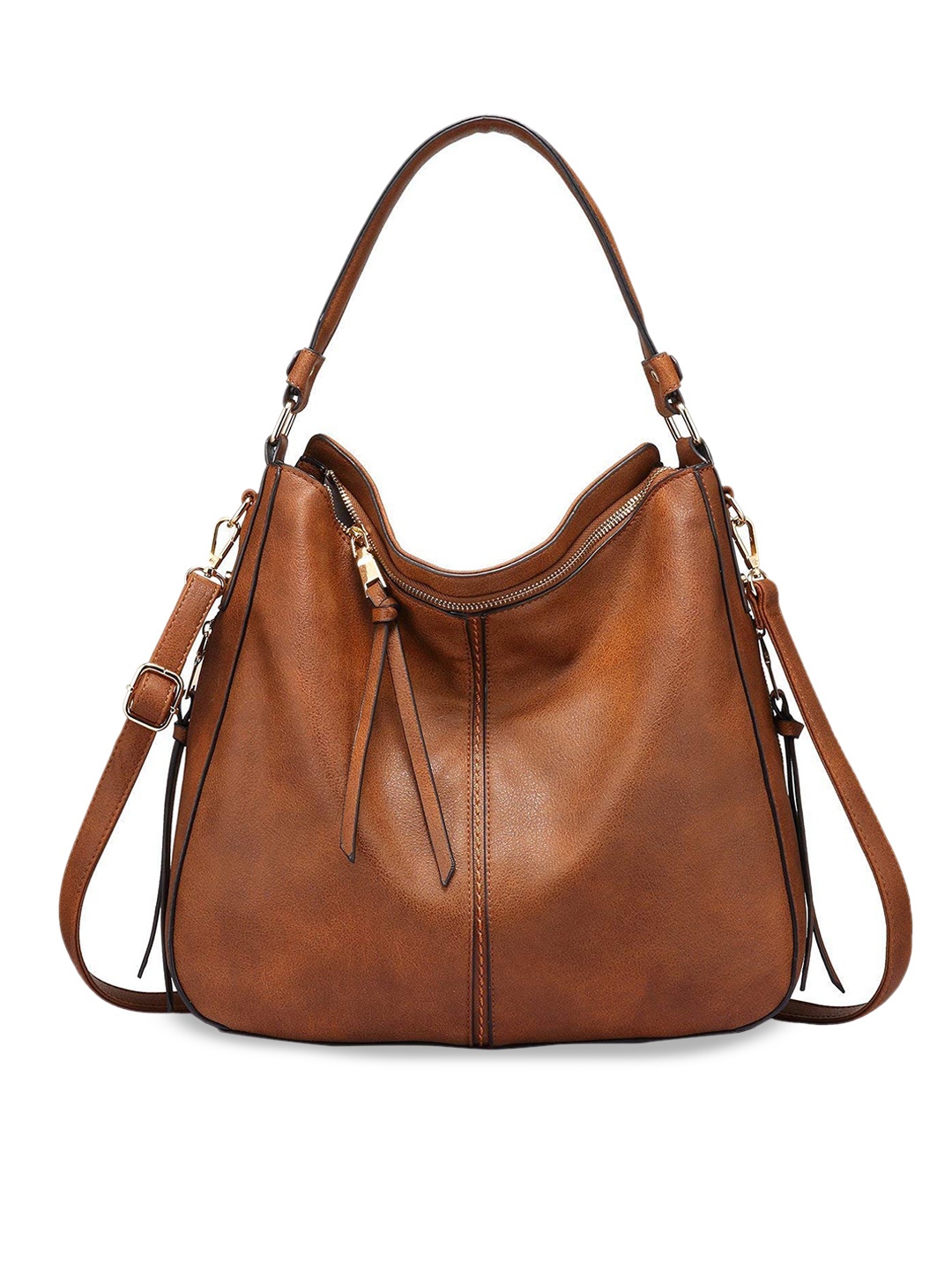 Lychee bags PU Oversized Half Moon Hobo Bag, Brown