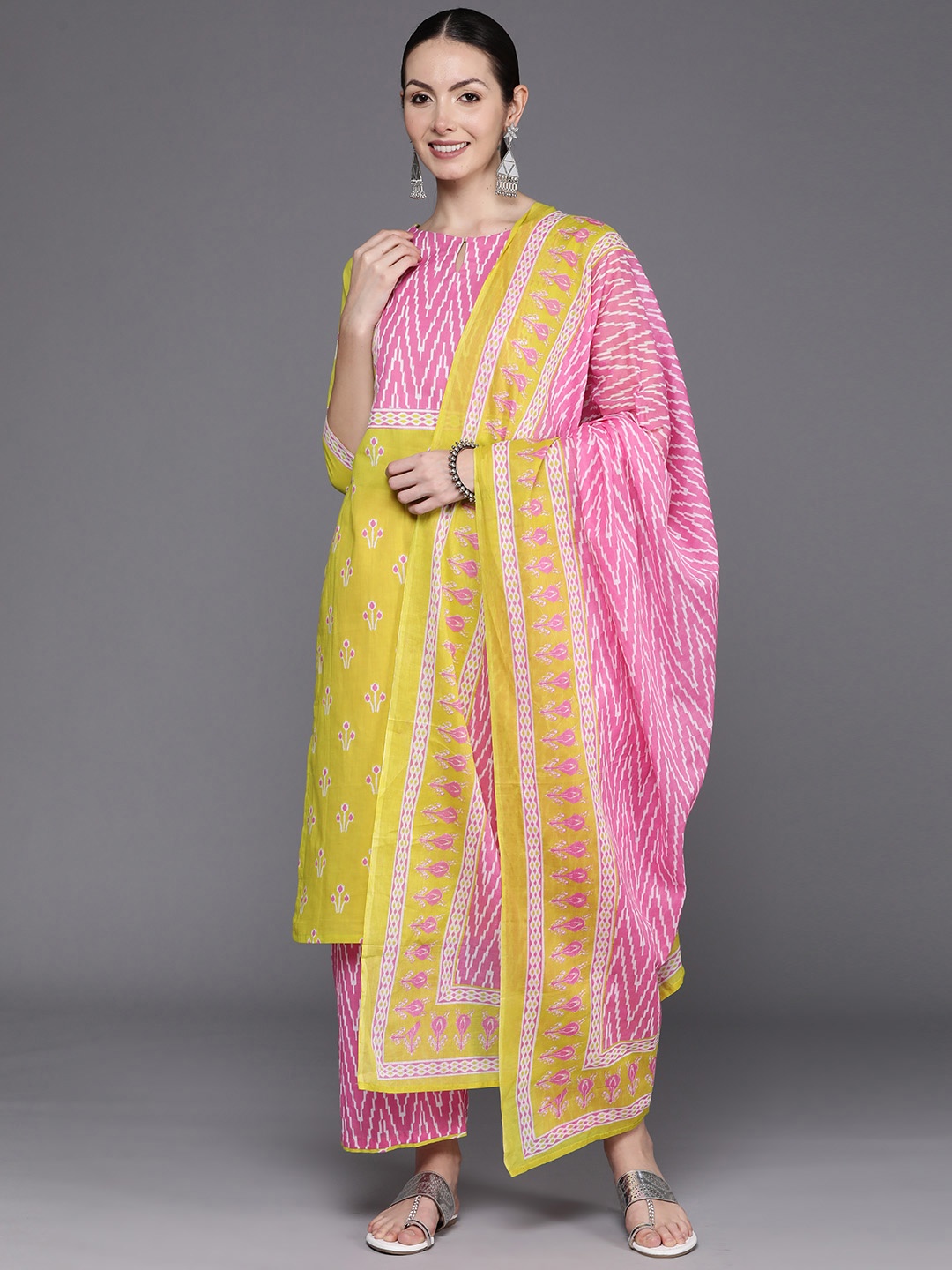 Indo Era Women Yoke Design Regular Pure Cotton Kurta with Palazzos & Dupatta, Lime green
Indo Era Women Yoke Design Regular Pure Cotton Kurta with Palazzos & Dupatta, Lime green