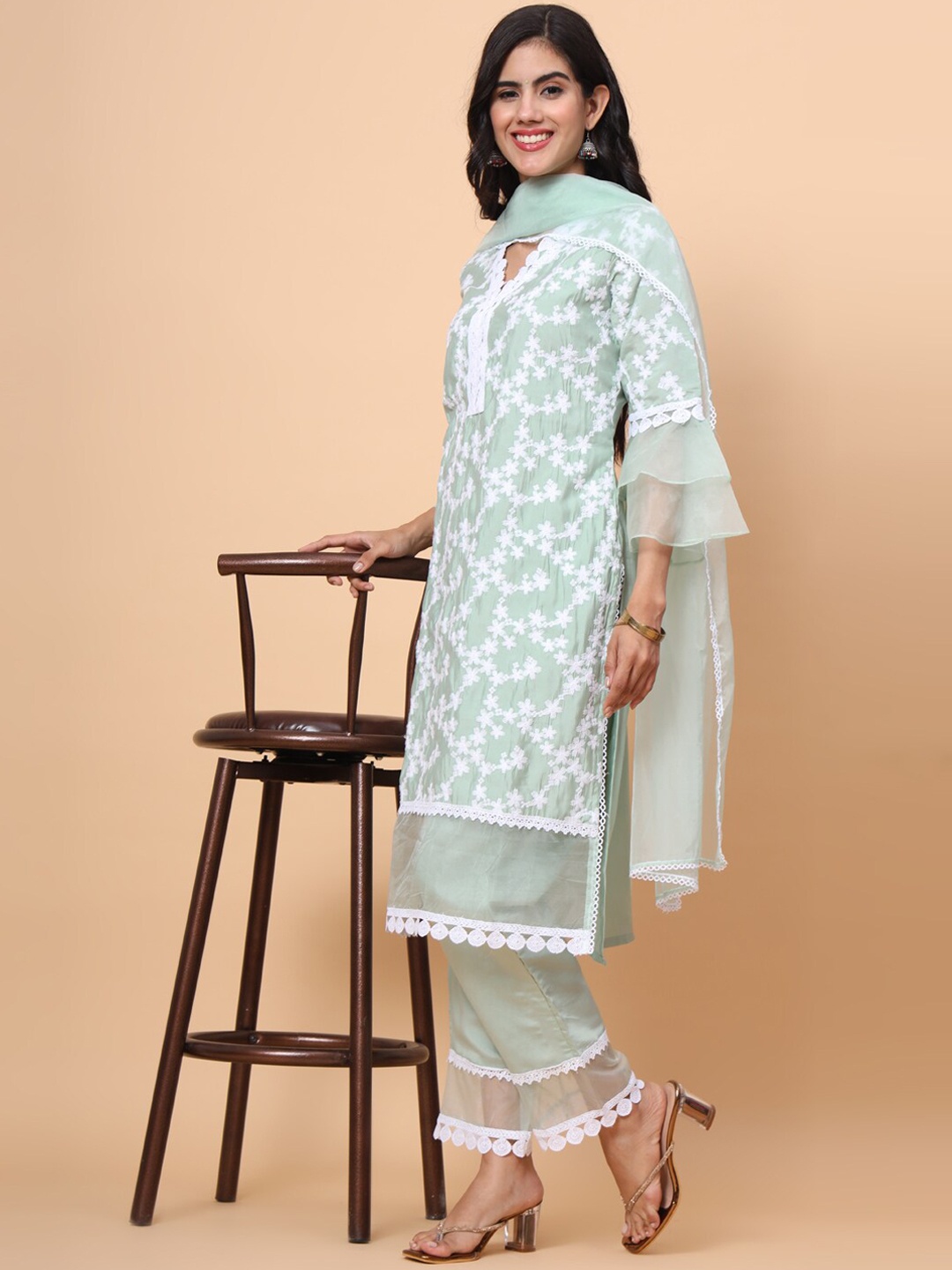 SWAGG INDIA Floral Embroidered Thread Work Chanderi Silk Kurta with Trouser & Dupatta, Sea green
SWAGG INDIA Floral Embroidered Thread Work Chanderi Silk Kurta with Trouser & Dupatta, Sea green