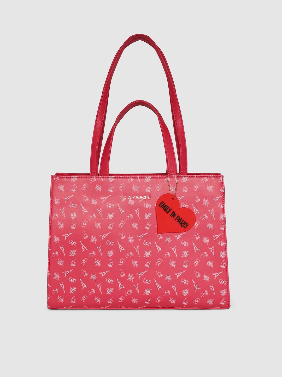 Caprese Emily in Paris Printed PU Oversized Structured Tote Bag with Heart Charm, Pink
Caprese Emily in Paris Printed PU Oversized Structured Tote Bag with Heart Charm, Pink