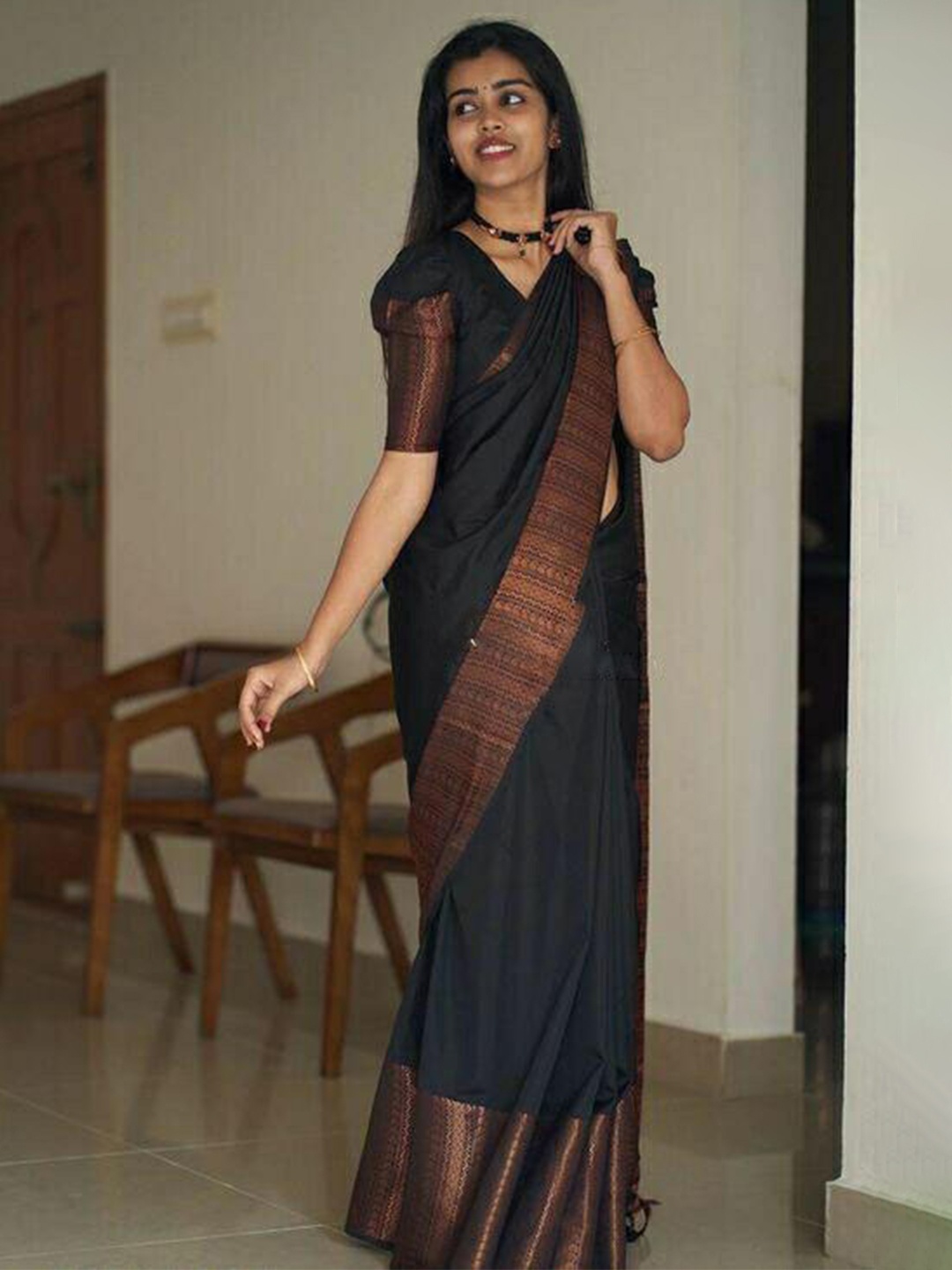 Fab Viva Woven Design Zari Banarasi Saree, Black