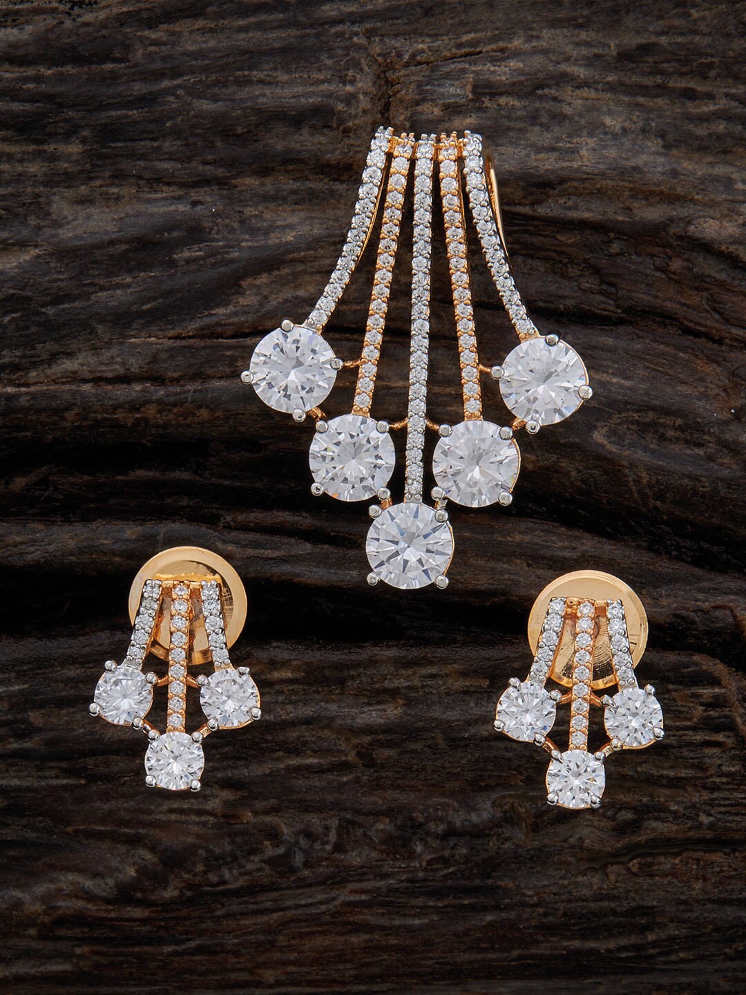 Kushal's Fashion Jewellery Rhodium-Plated Zircon Studded Pendant With Earrings, Rose gold
Kushal's Fashion Jewellery Rhodium-Plated Zircon Studded Pendant With Earrings, Rose gold