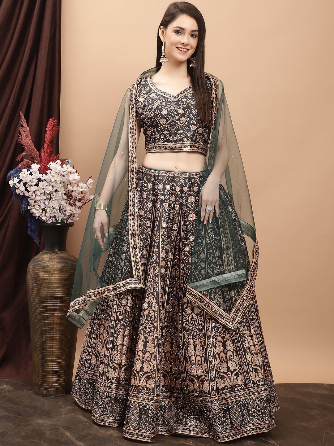 Grancy Floral Printed Mirror Work Ready to Wear Lehenga & Blouse With Dupatta, Black
Grancy Floral Printed Mirror Work Ready to Wear Lehenga & Blouse With Dupatta, Black