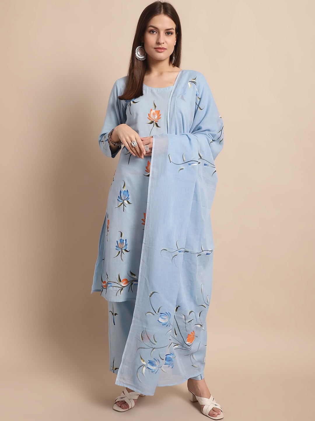 KALINI Floral Printed Regular Pure Cotton Straight Kurta & Palazzos With Dupatta, Blue
KALINI Floral Printed Regular Pure Cotton Straight Kurta & Palazzos With Dupatta, Blue
