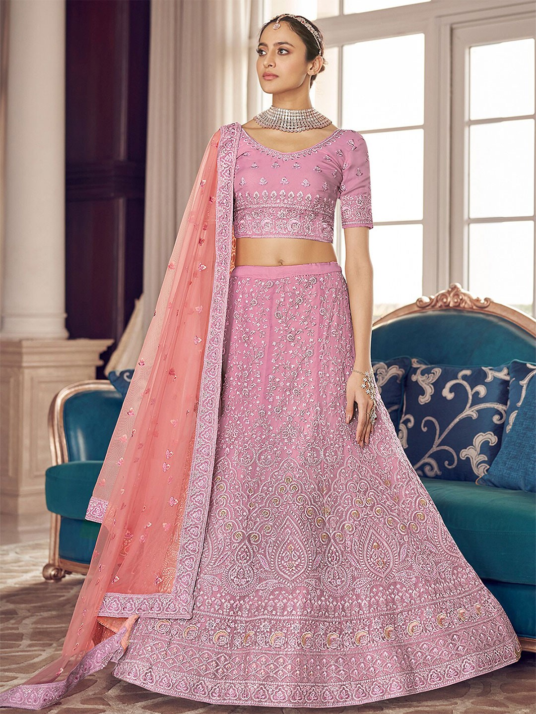 ODETTE Pink Embroidered Thread Work Semi-Stitched Lehenga & Unstitched Blouse With Dupatta
ODETTE Pink Embroidered Thread Work Semi-Stitched Lehenga & Unstitched Blouse With Dupatta