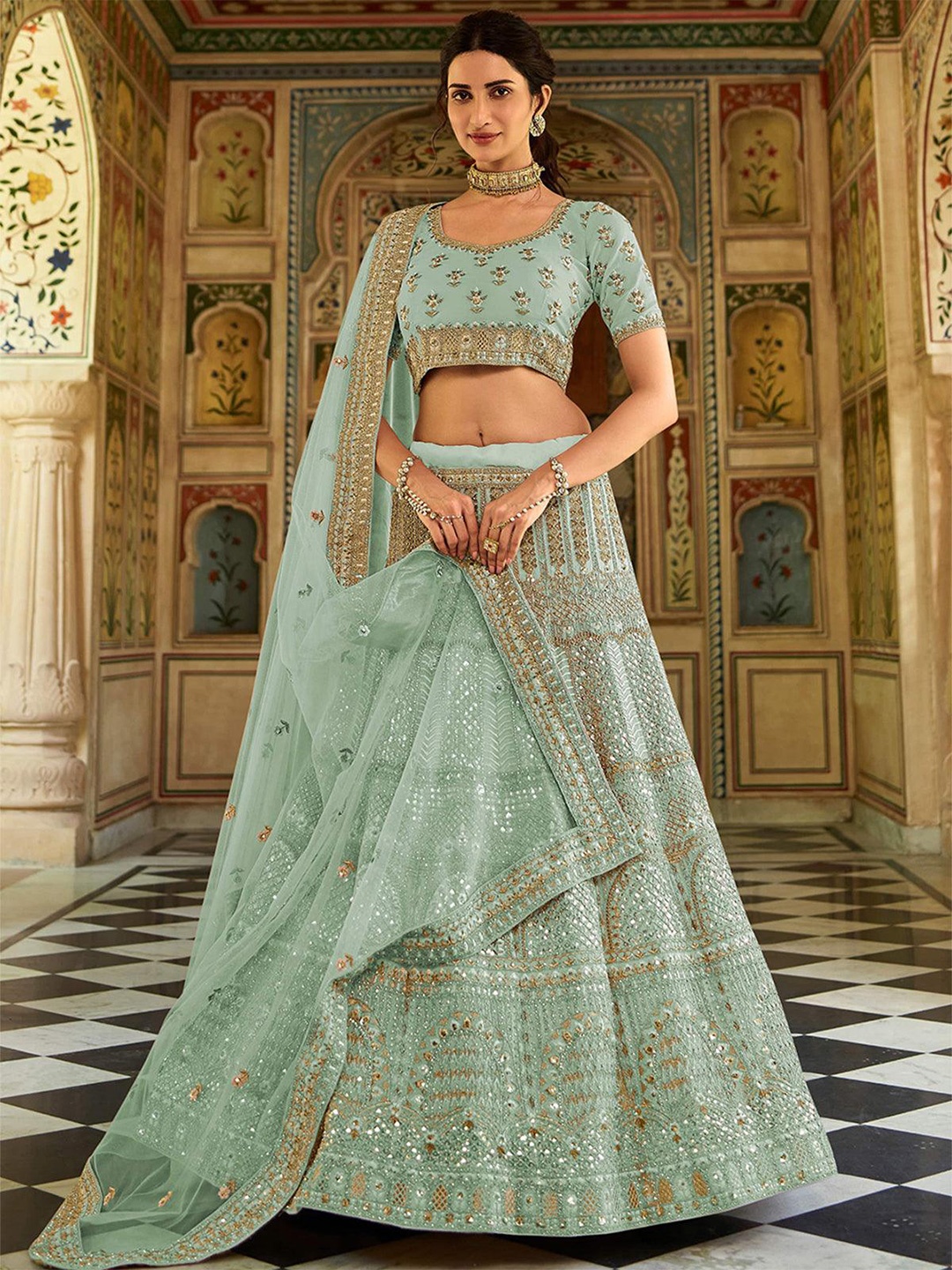 ODETTE Blue & Gold-Toned Embroidered Thread Work Semi-Stitched Lehenga & Unstitched Blouse With Dupatta
ODETTE Blue & Gold-Toned Embroidered Thread Work Semi-Stitched Lehenga & Unstitched Blouse With Dupatta