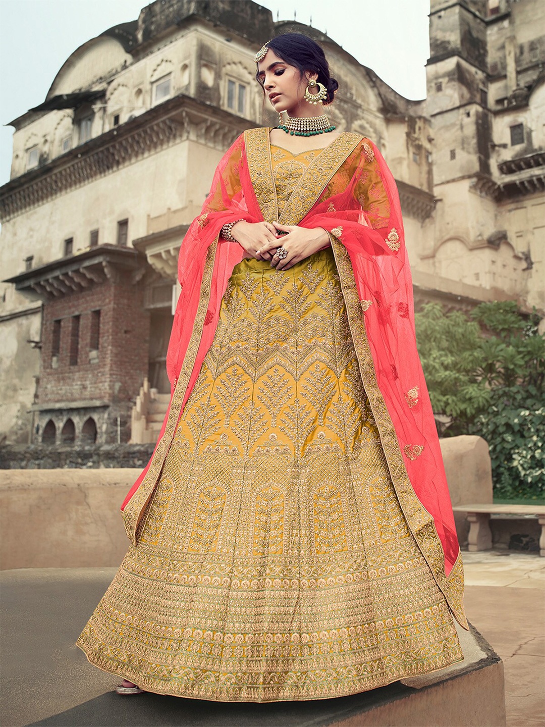 ODETTE Embroidered Thread Work Semi-Stitched Lehenga & Unstitched Blouse With Dupatta, Yellow
ODETTE Embroidered Thread Work Semi-Stitched Lehenga & Unstitched Blouse With Dupatta, Yellow