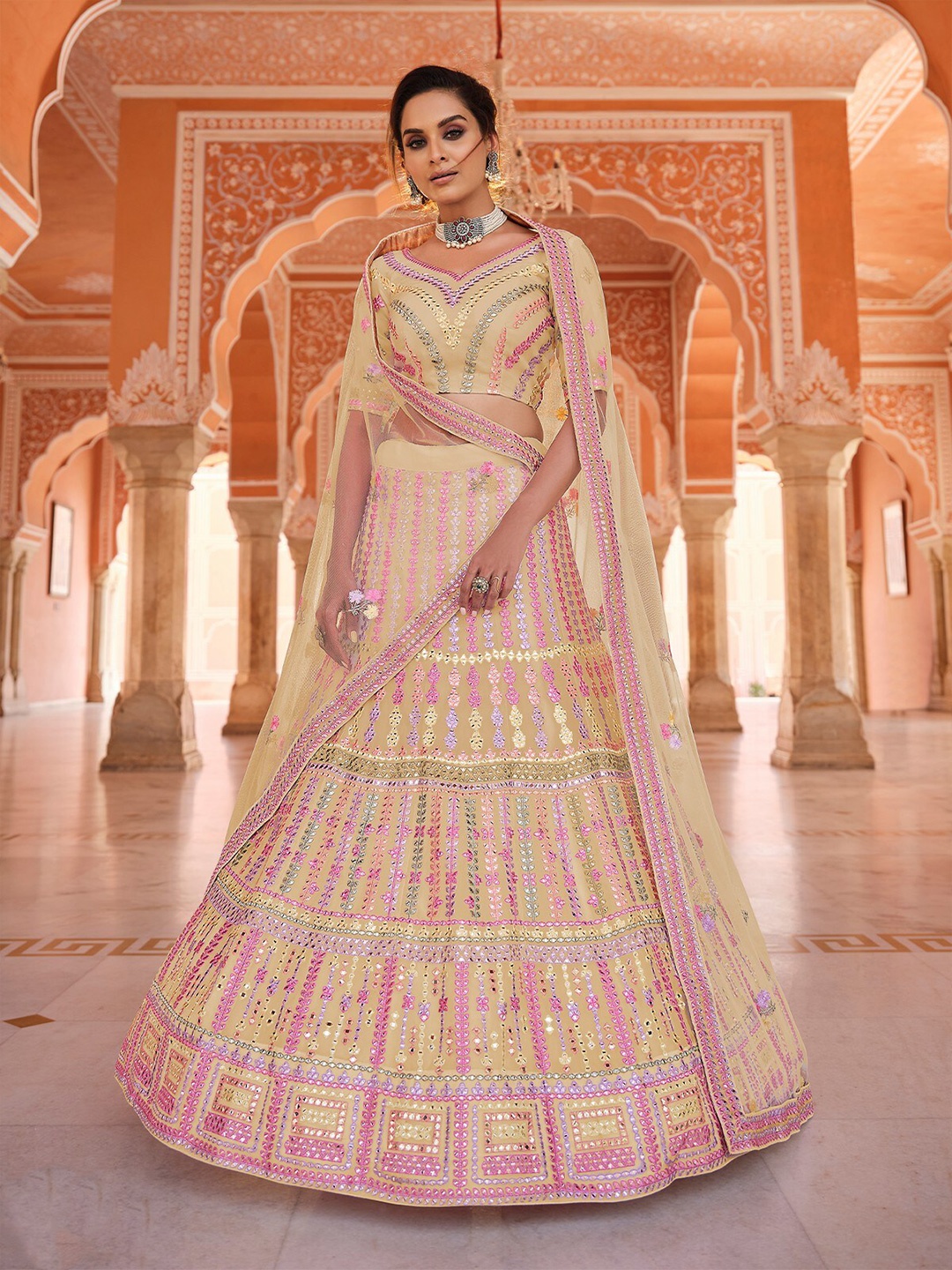 ODETTE Yellow & Pink Embroidered Thread Work Semi-Stitched Lehenga & Unstitched Blouse With Dupatta
ODETTE Yellow & Pink Embroidered Thread Work Semi-Stitched Lehenga & Unstitched Blouse With Dupatta