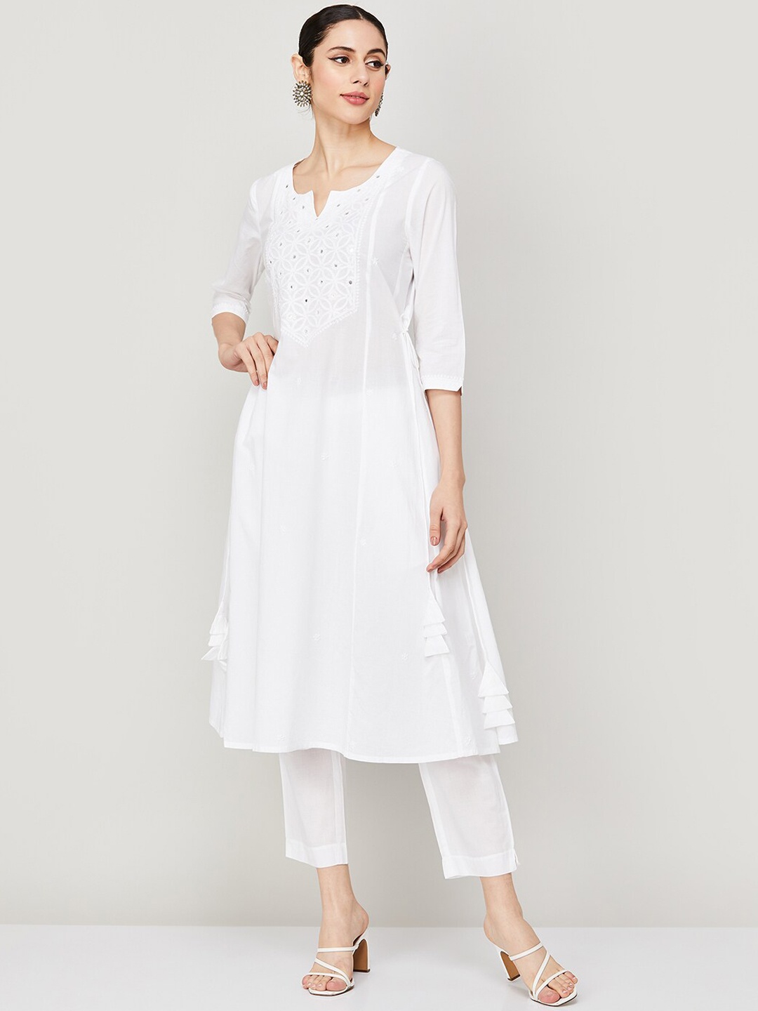 Melange by Lifestyle Ethnic Motifs Embroidered Mirror Work Pure Cotton Kurta With Trousers, White
Melange by Lifestyle Ethnic Motifs Embroidered Mirror Work Pure Cotton Kurta With Trousers, White