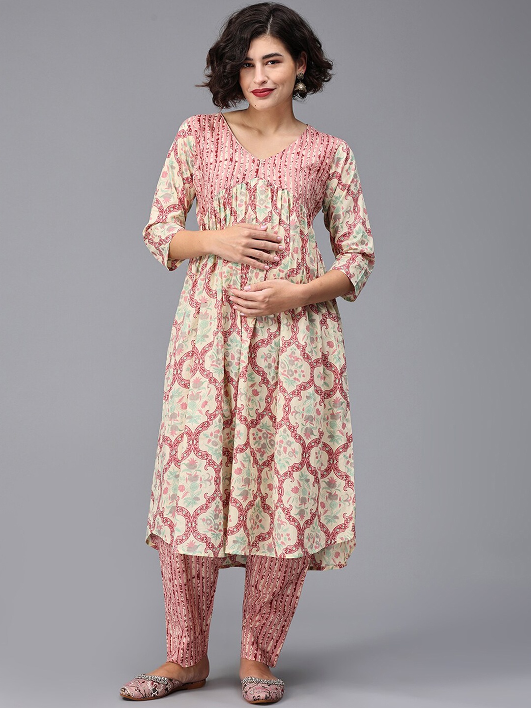 The Mom Store Ethnic Printed Pure Cotton Maternity A-Line Kurta with Trousers, Peach
The Mom Store Ethnic Printed Pure Cotton Maternity A-Line Kurta with Trousers, Peach