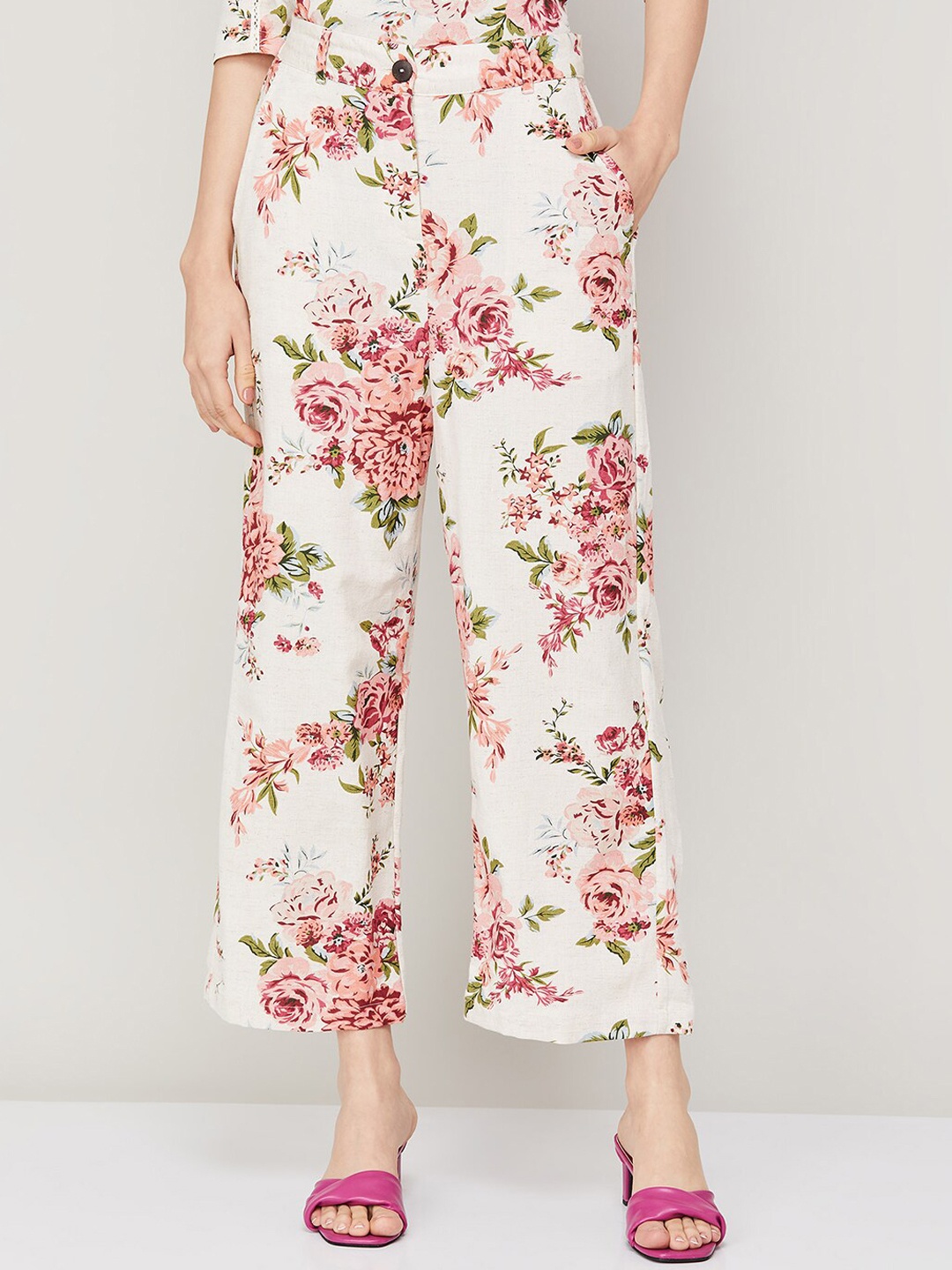 

CODE by Lifestyle Women Floral Printed Low-Rise Parallel Trousers, Multi