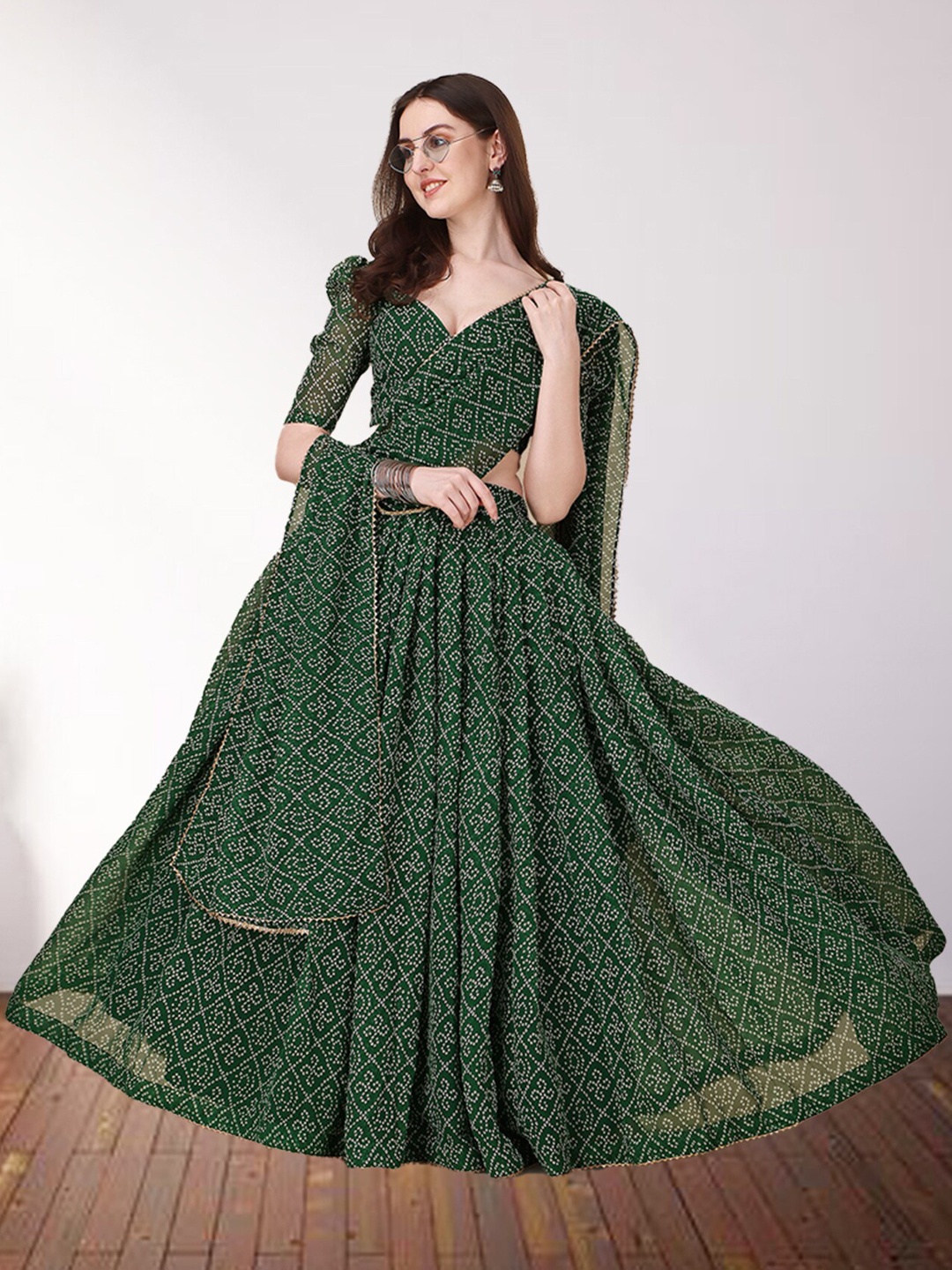 N N ENTERPRISE Printed Semi-Stitched Lehenga & Unstitched Blouse With Dupatta, Green
N N ENTERPRISE Printed Semi-Stitched Lehenga & Unstitched Blouse With Dupatta, Green