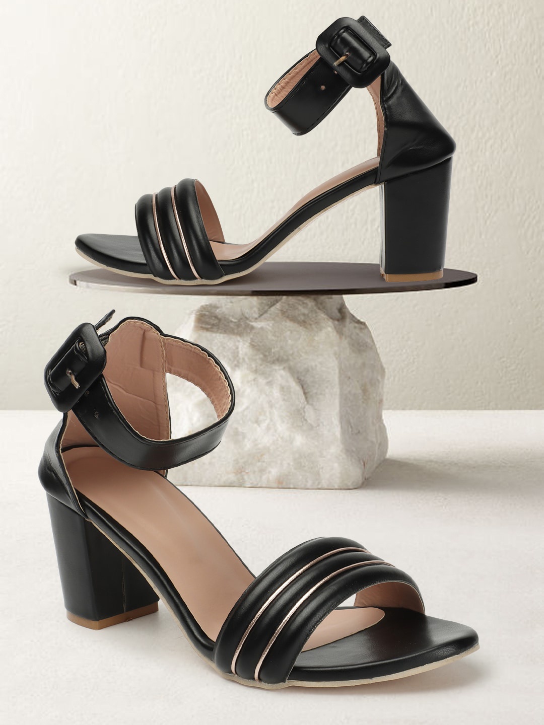 TWIN TOES Party Block Heels With Ankle Loop, Black