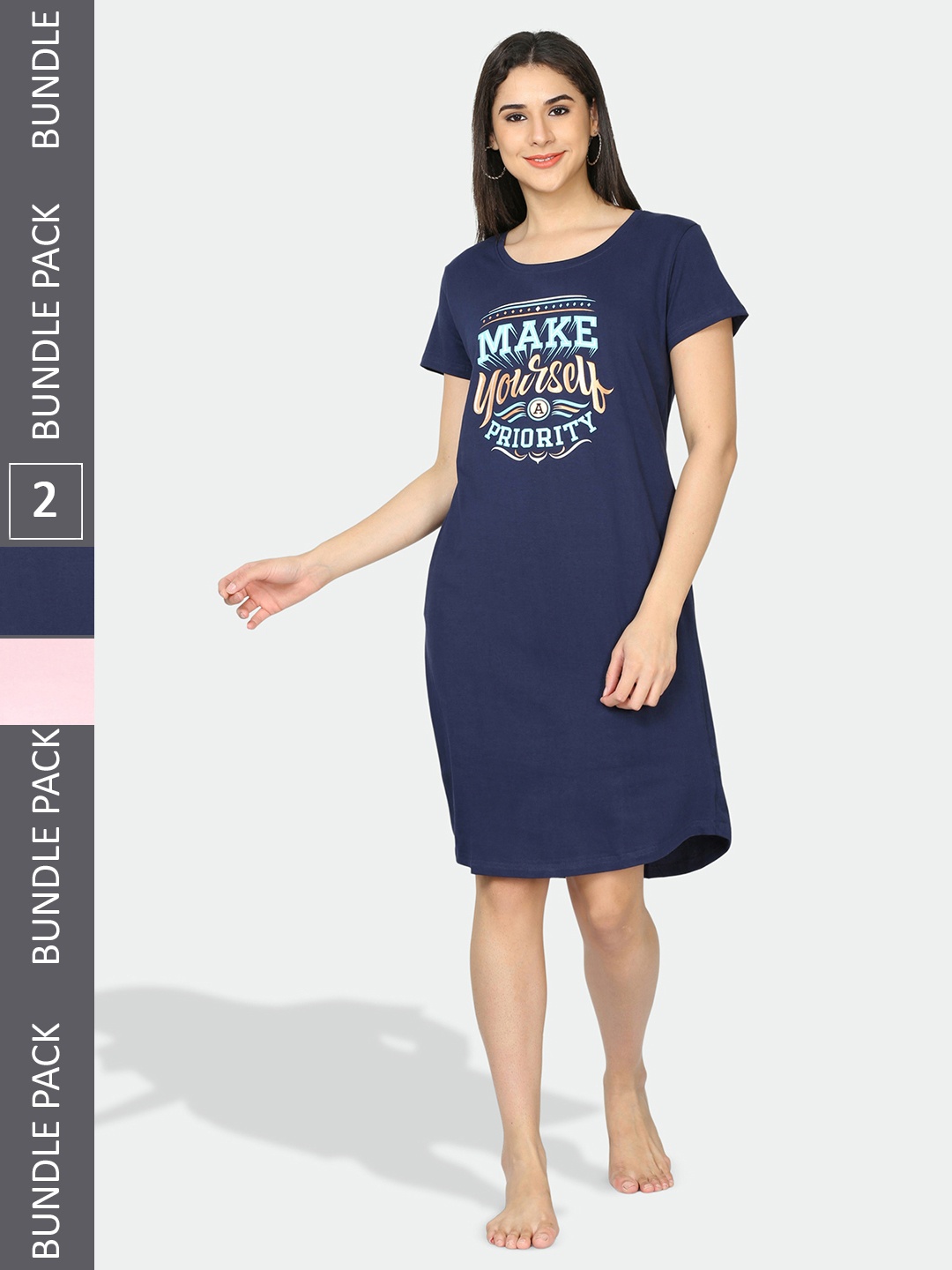 9shines Label Pack Of 2 Women Hosiery Cotton Graphic Printed Short Nightdress, Navy blue
9shines Label Pack Of 2 Women Hosiery Cotton Graphic Printed Short Nightdress, Navy blue