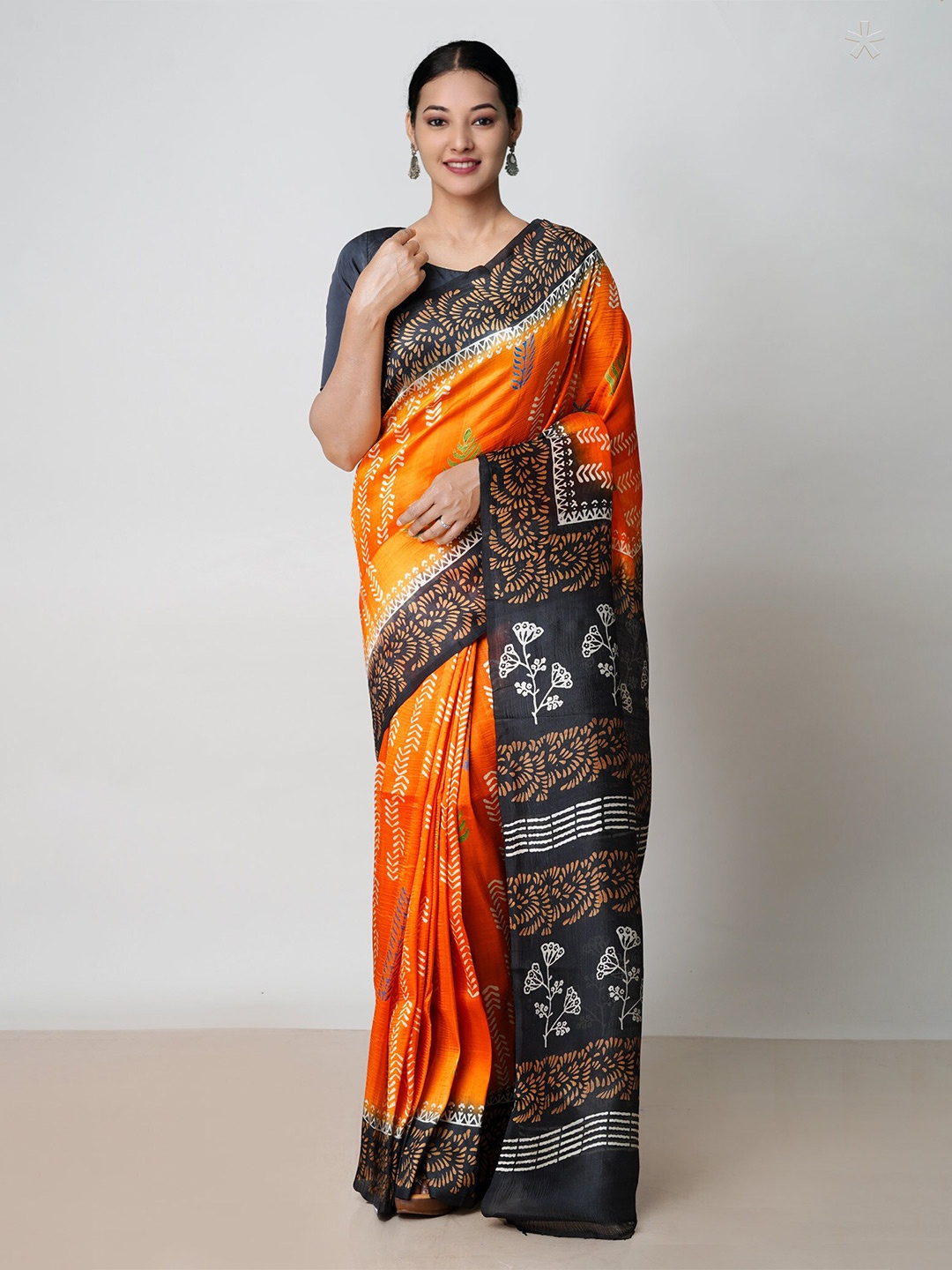 Unnati Silks Ethnic Motifs Block Printed Silk Blend Handloom Mysore Silk Saree, Orange
Unnati Silks Ethnic Motifs Block Printed Silk Blend Handloom Mysore Silk Saree, Orange