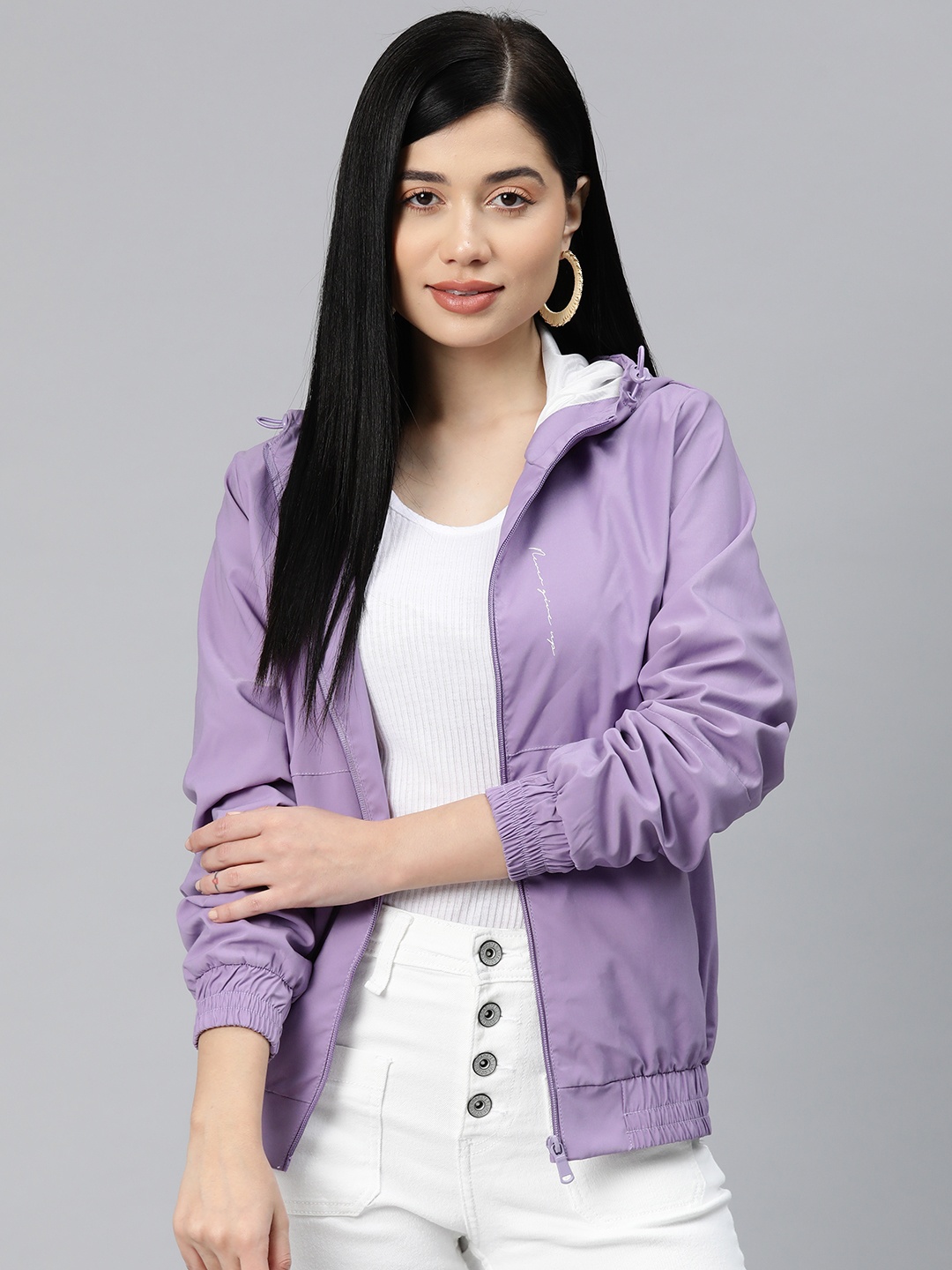 Foreign Culture By Fort Collins Women Solid Windcheater Hooded Bomber Jacket, Lavender
Foreign Culture By Fort Collins Women Solid Windcheater Hooded Bomber Jacket, Lavender