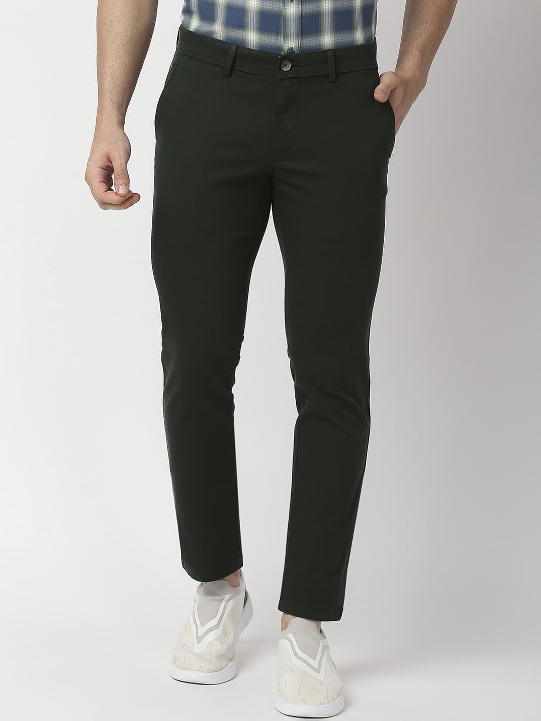 Basics Tapered Fit Mid-Rise Plain Woven Cotton Casual Flat Front Regular Trousers, Green
Basics Tapered Fit Mid-Rise Plain Woven Cotton Casual Flat Front Regular Trousers, Green
