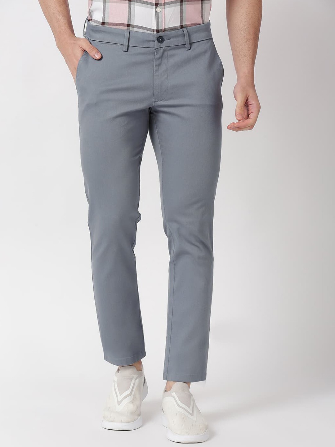 Basics Tapered Fit Mid-Rise Plain Woven Cotton Casual Flat Front Regular Trousers, Grey
Basics Tapered Fit Mid-Rise Plain Woven Cotton Casual Flat Front Regular Trousers, Grey