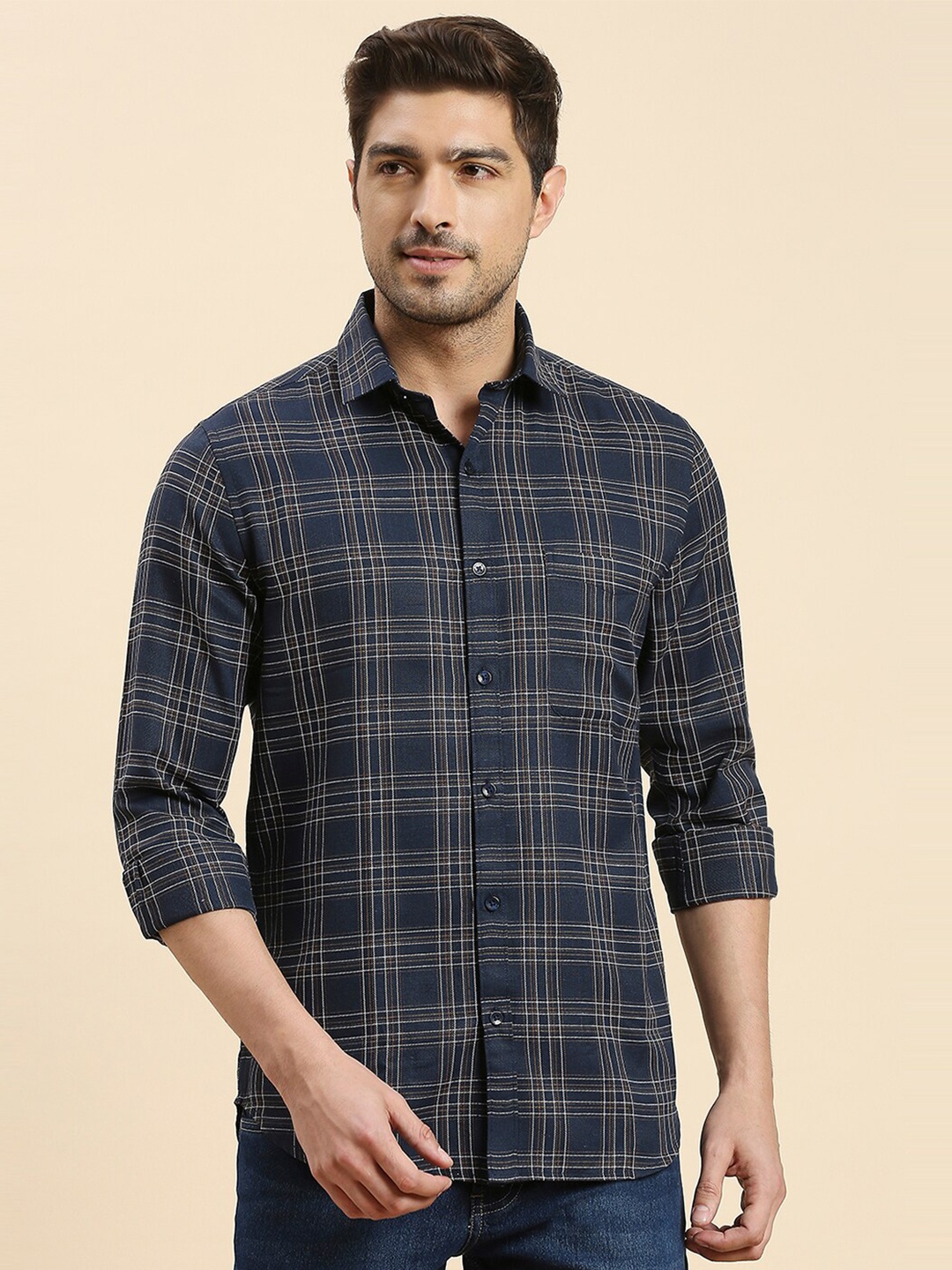 encore by INVICTUS Navy Blue & White Tartan Checked Original Slim Fit Twill Casual Shirt
encore by INVICTUS Navy Blue & White Tartan Checked Original Slim Fit Twill Casual Shirt