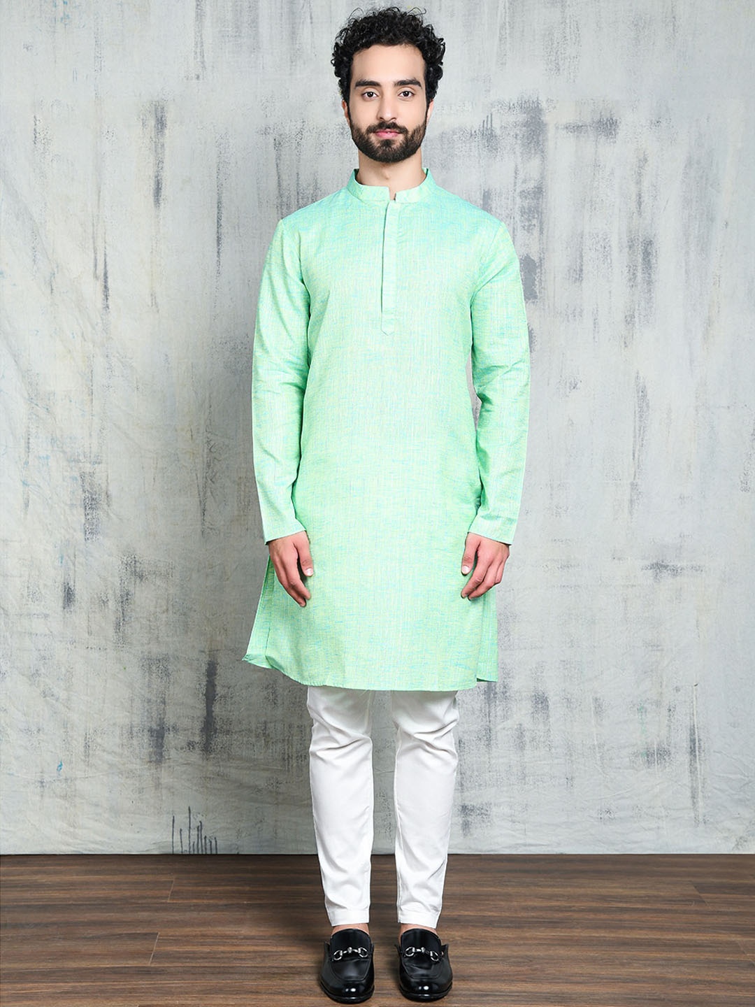 Be Desi Striped Straight Cotton Kurta, Green