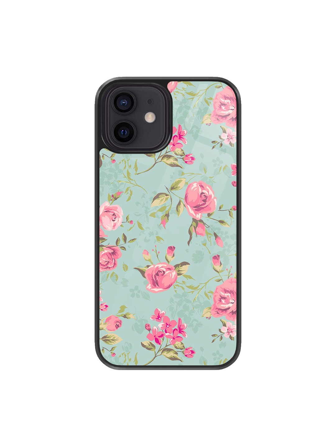 macmerise Floral Design iPhone 12 Mobile Glass Case, Blue