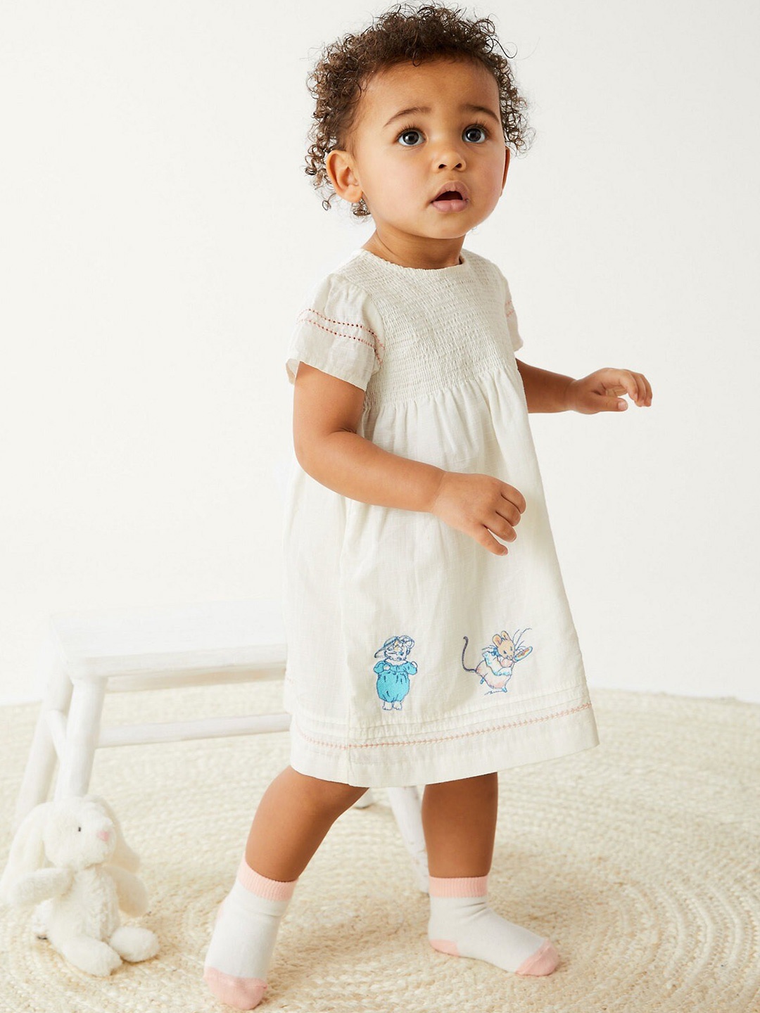 Marks & Spencer Embroidered Smocked Pure Cotton A-Line Dress With Pair Of Socks, Cream
Marks & Spencer Embroidered Smocked Pure Cotton A-Line Dress With Pair Of Socks, Cream