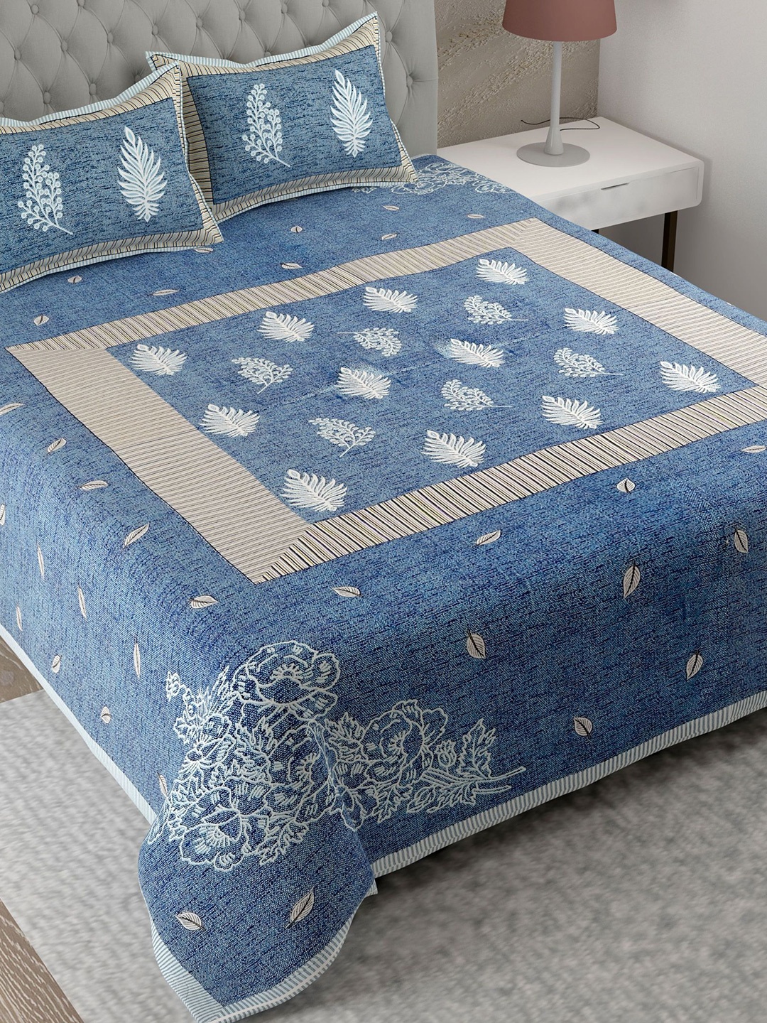 Lali Prints Block Print Blue & White Floral Cotton 180 TC King Bedsheet & 2 Pillow Covers
Lali Prints Block Print Blue & White Floral Cotton 180 TC King Bedsheet & 2 Pillow Covers