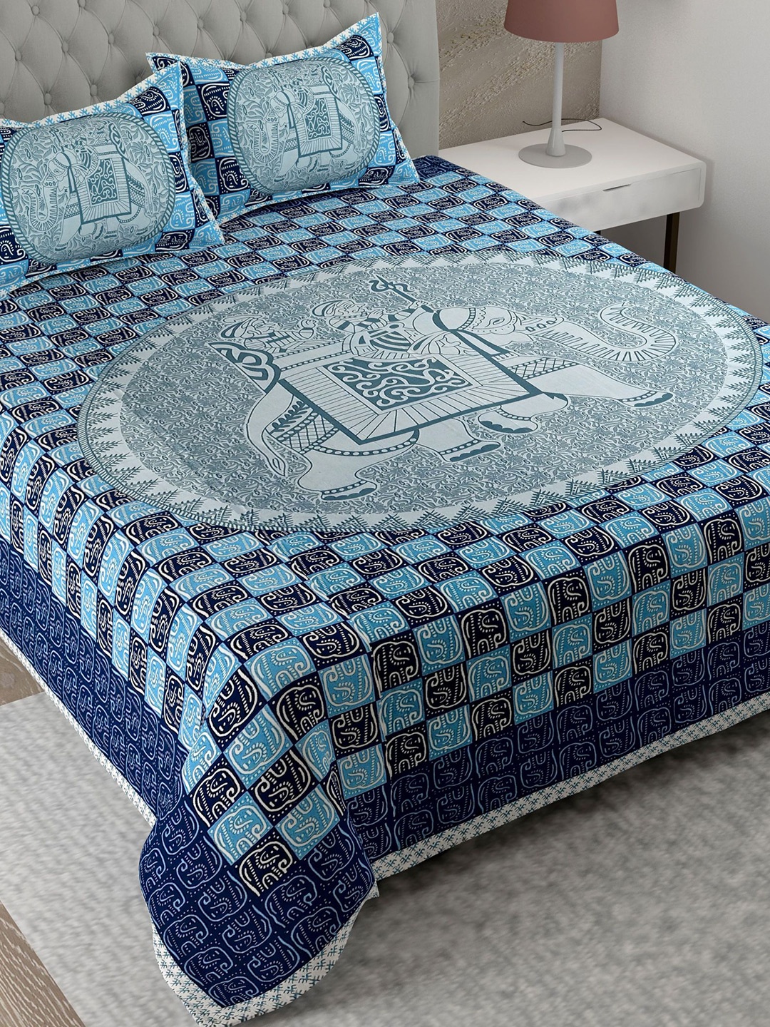Lali Prints Block Print Blue & Black Printed Cotton 180 TC King Bedsheet & 2 Pillow Covers
Lali Prints Block Print Blue & Black Printed Cotton 180 TC King Bedsheet & 2 Pillow Covers
