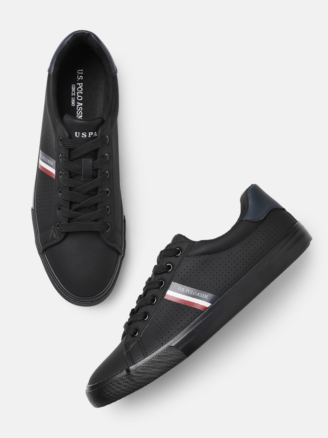 U.S. Polo Assn. Men Mini Perforations Sneakers With Minimal Striped & Brand Logo Detail, Black
U.S. Polo Assn. Men Mini Perforations Sneakers With Minimal Striped & Brand Logo Detail, Black